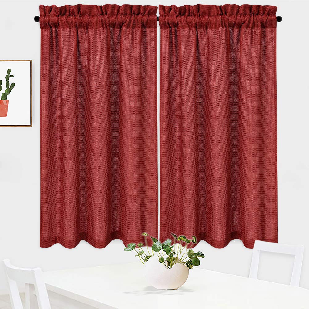 NANAN Waffle Kitchen Curtains 45 inch Long Casual Weave Small Window Curtain Kitchen Bathroom Basement Bedroom Drapes - 30 x 45,
