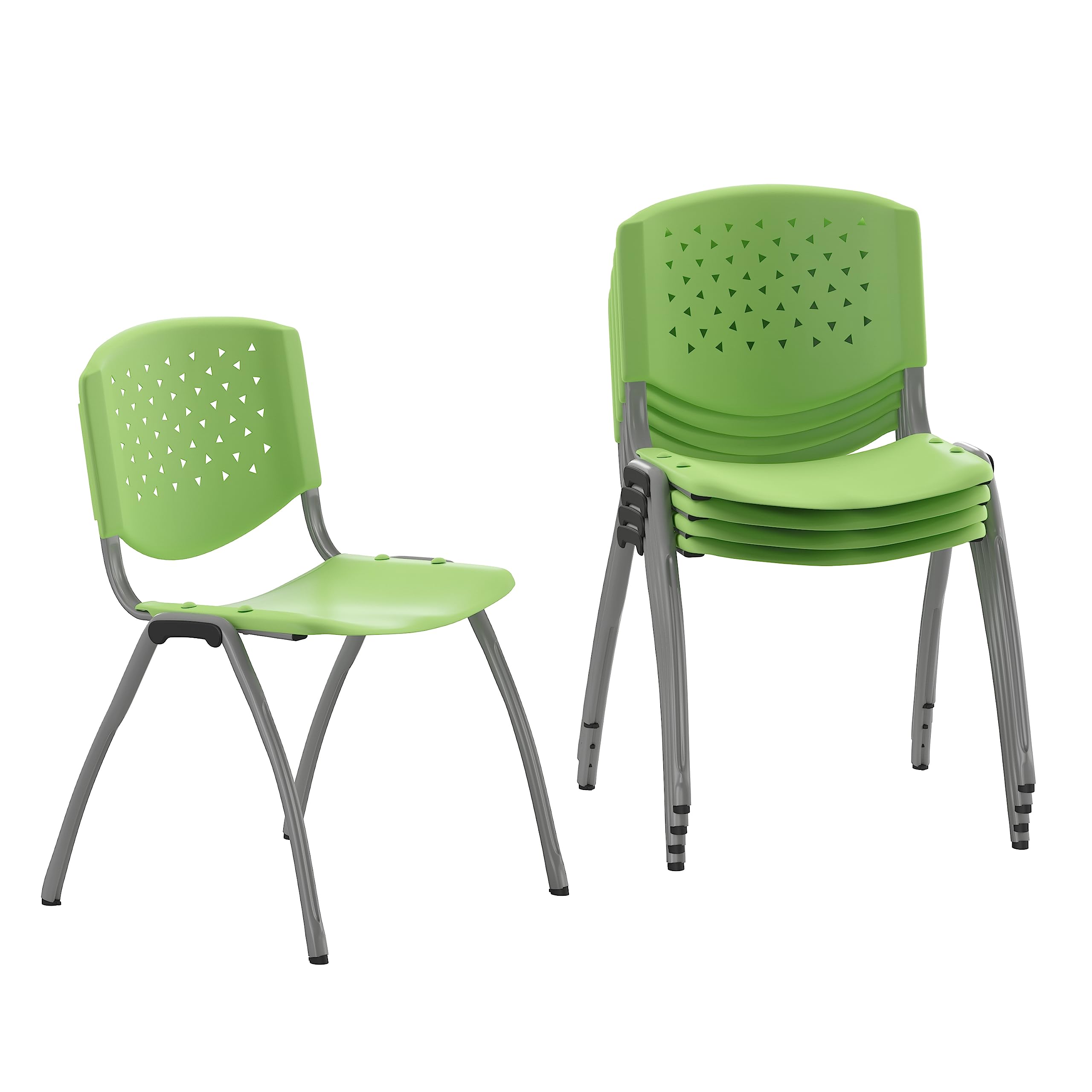 Flash Furniture HERCULES -5 Pack 880 lb. Capacity Green Plastic Stack Chair | Comfortable Seating with Durable Design
