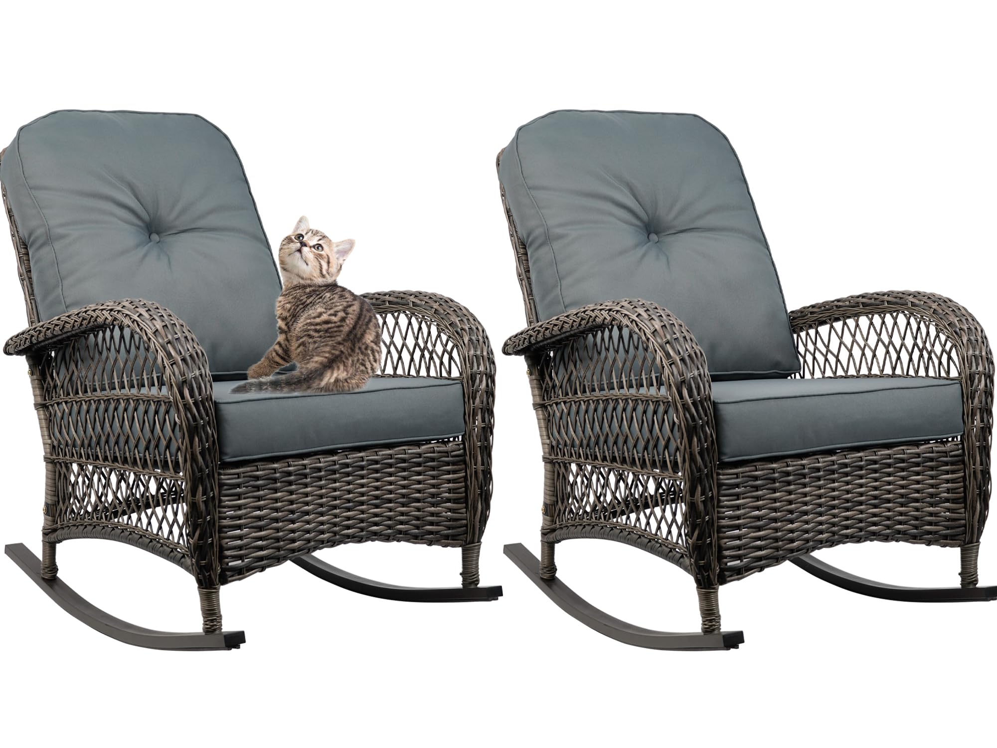TXGDPIONEER Outdoor Wicker Rocking Chair, All Weather Resin Rattan Wicker Rocking Chairs, for Garden Backyard Lown Porch,2pc,Gre