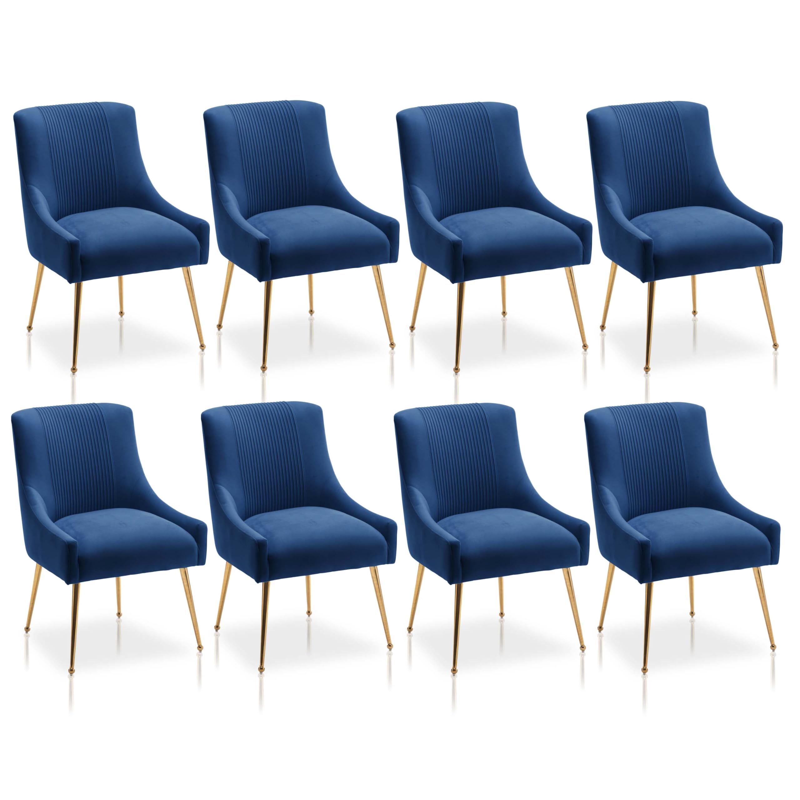 Modern Dining Chairs, Velvet Upholstered Dining Room Chairs with Gold Legs,Tufted Accent Chair Set of 8 for Reception Room Livin