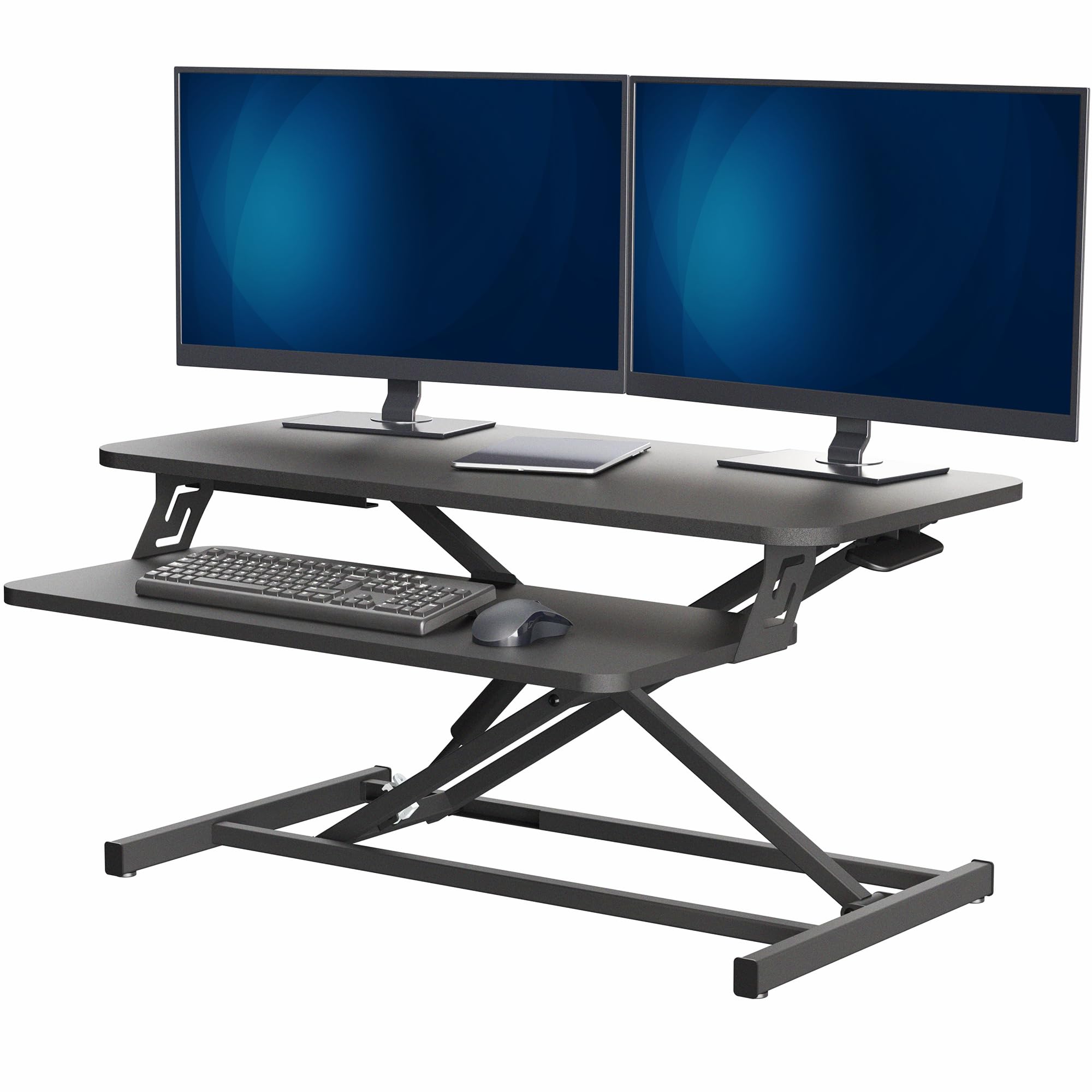 VIVO Height Adjustable 32 inch Stand Up Desk Converter, Quick Sit to Stand Tabletop Dual Monitor Riser Workstation, Black, DESK-