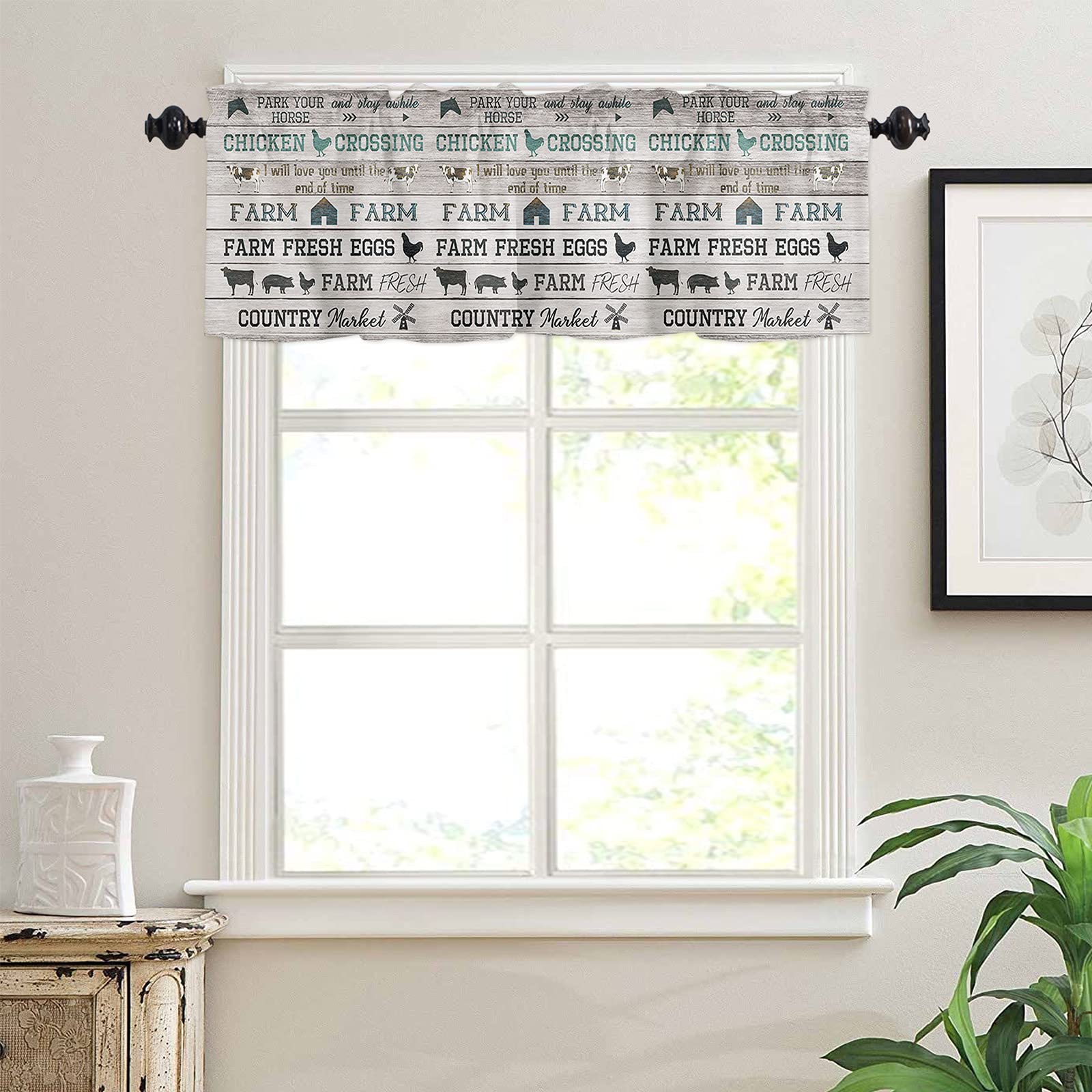 Double Love Farmhouse Valance Curtain, Rod Pocket, Polyester Blend, 1 Panel 54x18, Farmdol4183, Kitchen/Living Room/Bedroom/Bath