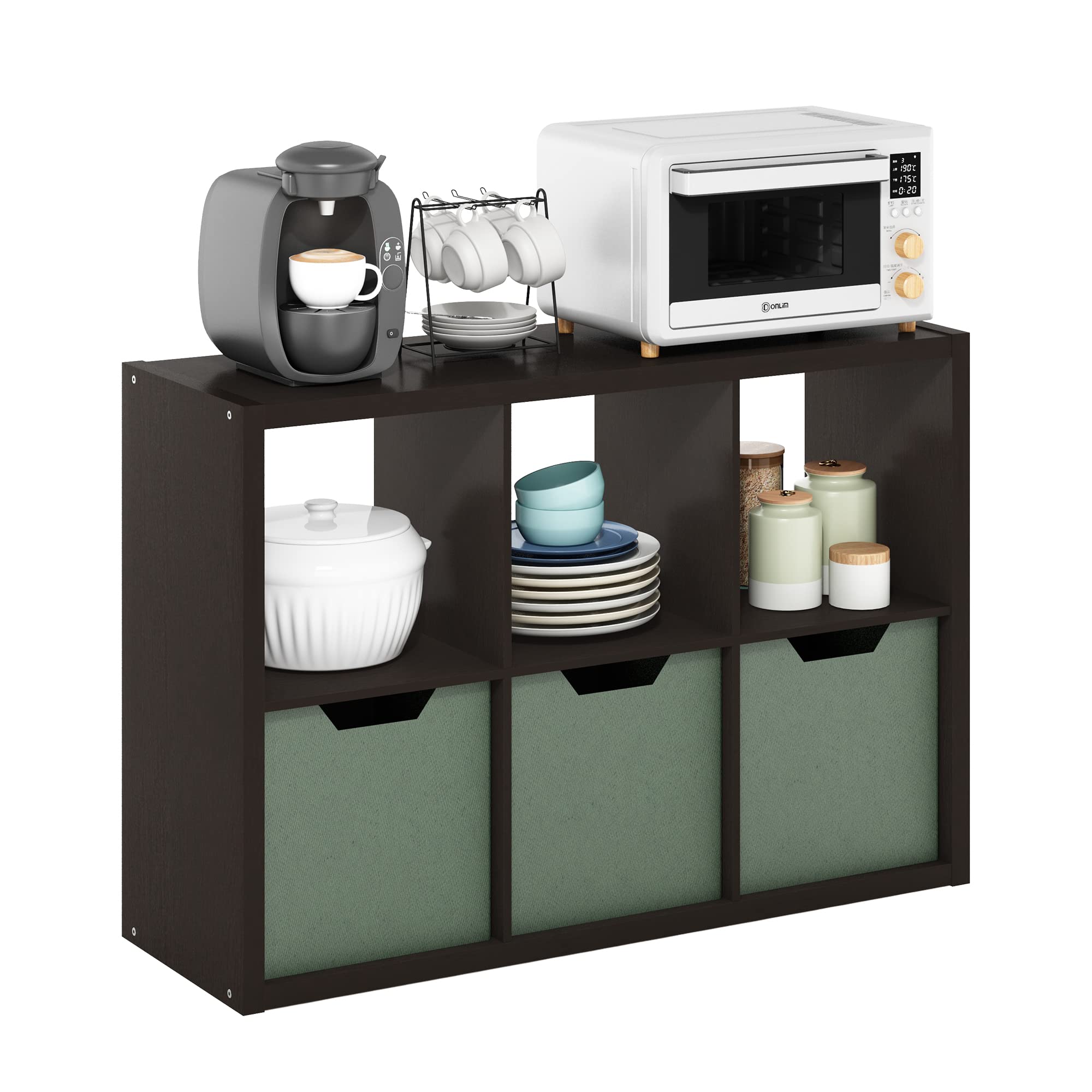 Furinno Cubicle Open Back Decorative Cube Storage Organizer, 6-Cube, Black Dark Oak