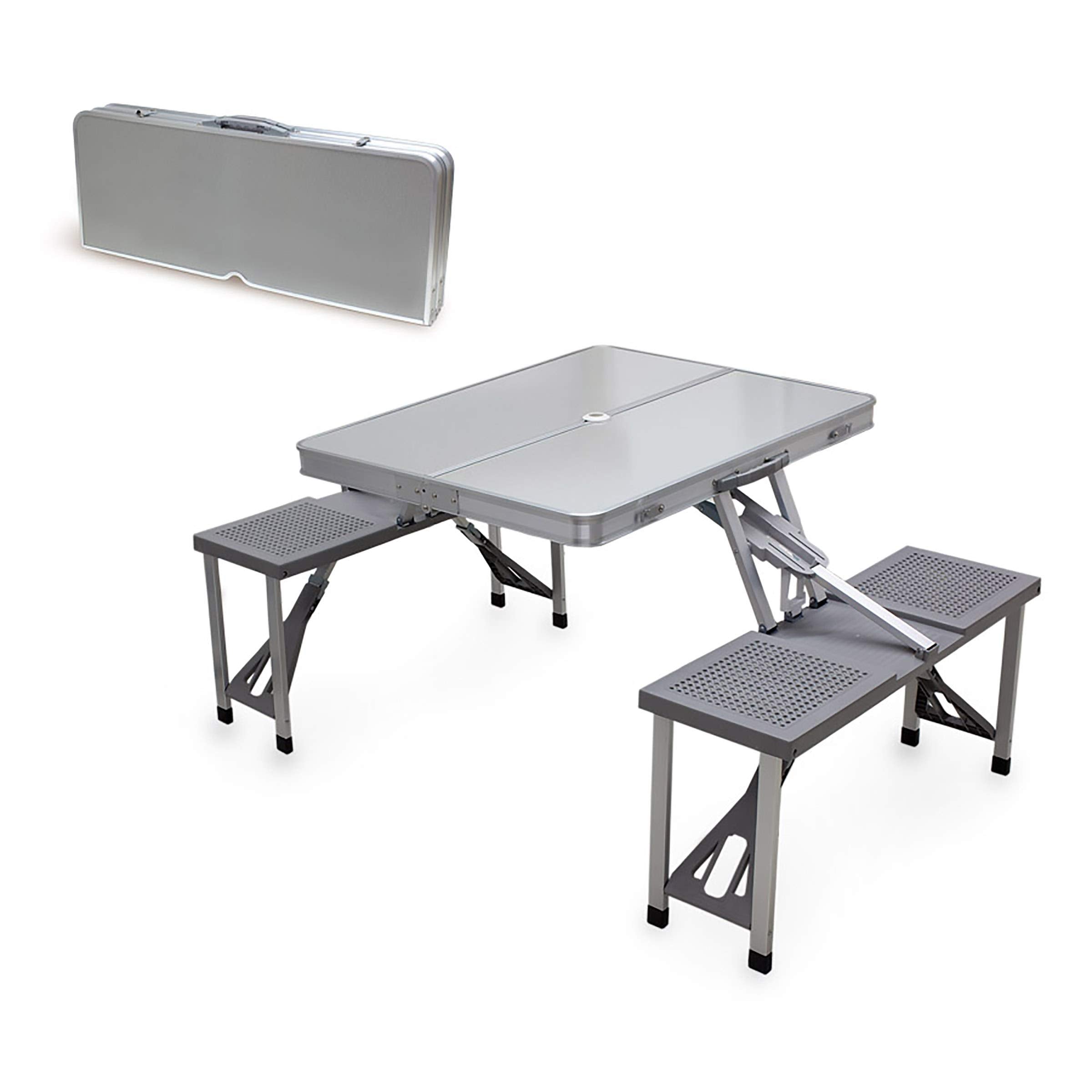 ONIVA - a Picnic Time brand - Aluminum Folding Picnic Table - Camping Table - Outdoor Table with Umbrella Hole, (Silver), 36 x 5