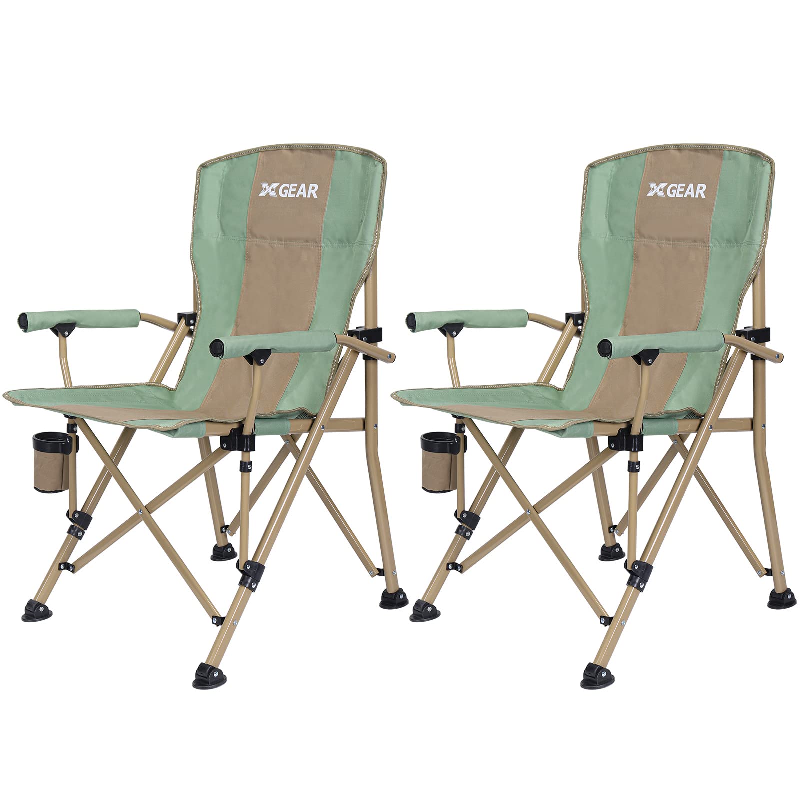 XGEAR Camping Chair with Padded Hard Armrest, Sturdy Folding Camp Chair with Cup Holder W Mesh Storage Bag, Support to 400 lbsfo