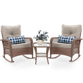 UDPATIO 3 Piece Patio Furniture Set, Wicker Rocking Bistro Set with 2 Rockers, 1 Side Table and 4 Thick Cushions for Backyard, P