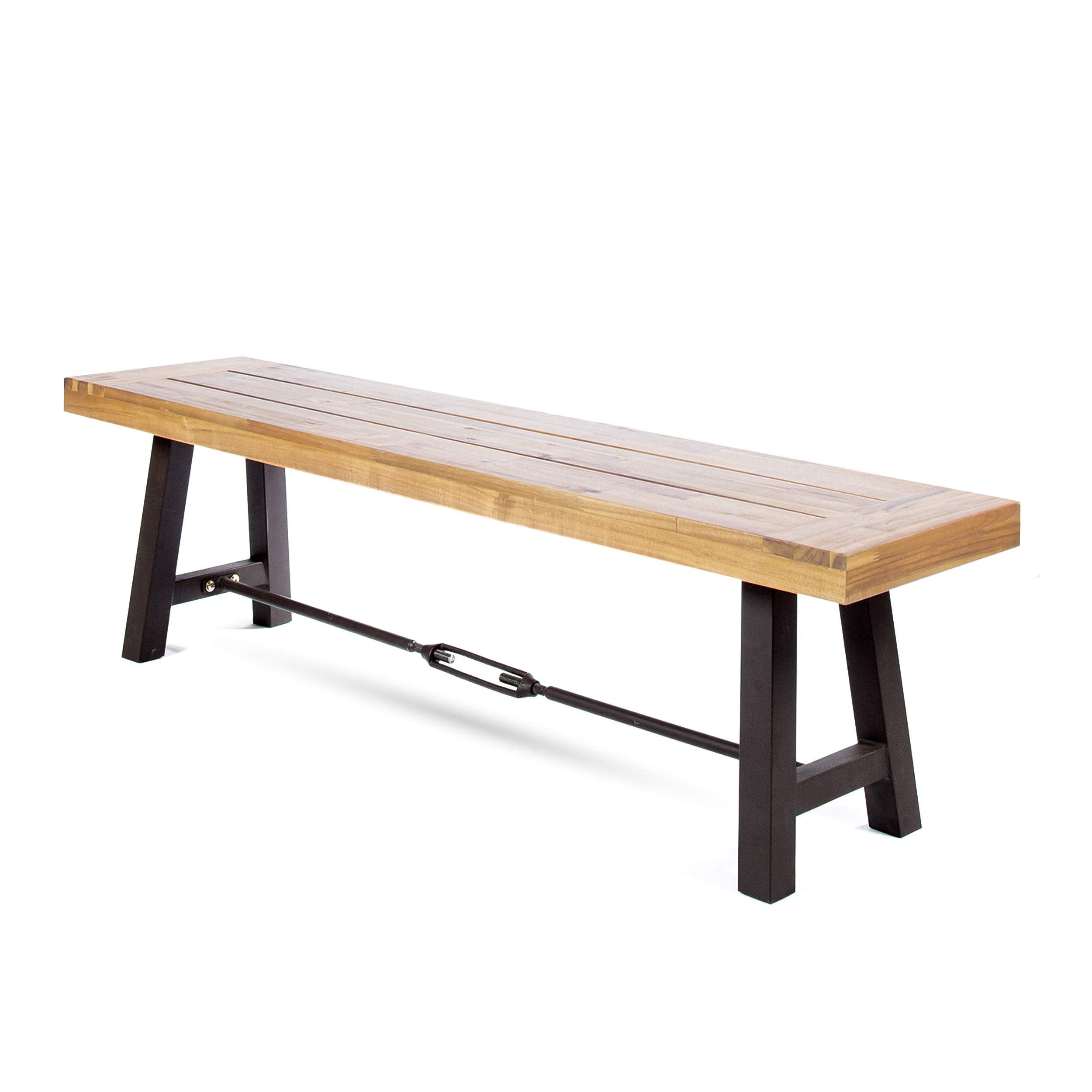 Christopher Knight Home Catriona Outdoor Acacia Wood Bench with Metal Accents, Teak Finish / Rustic Metal 14. 50 x 63 x 17. 75 i