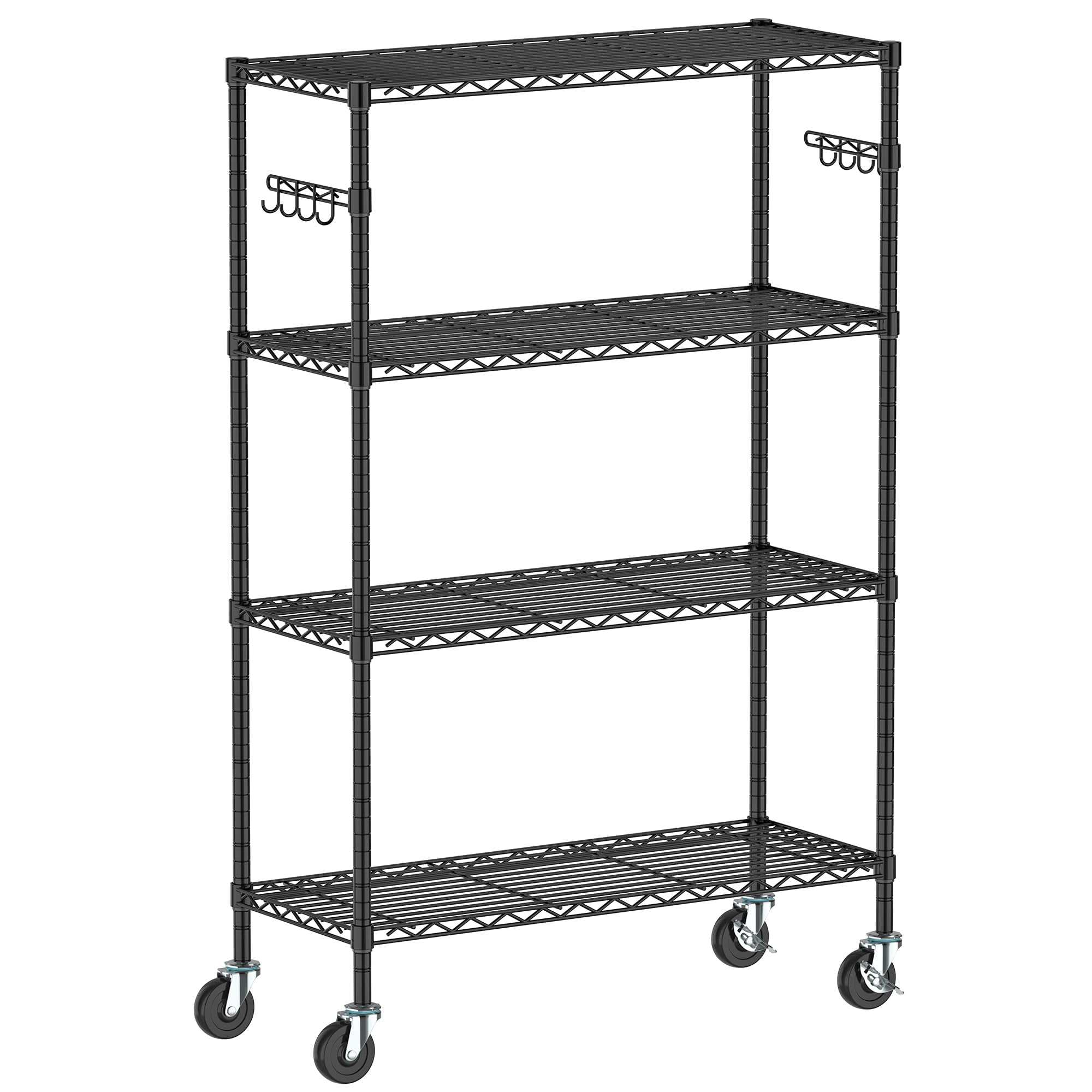 Folews 4-Tier Storage Shelving Unit with Wheels, Metal Rolling Storage Shelves Adjustable Layer Steel Rack Shelf, Wire Shelving 