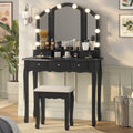 Tiptiper Vanity Desk, Makeup Vanity with Lighted Tri-fold Mirror and Stool, Vanity Set with 5 Drawers, 3 Light Settings & Adjust