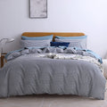 JELLYMONI 100% Natural Cotton 3pcs Striped Duvet Cover Sets,White with Navy Blue Stripes Pattern Printed Comforter Cover,with Zi