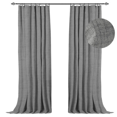 100% Blackout Shield Linen Blackout Curtains 96 Inches Long 2 Panels Set, Clip Rings/Rod Pocket Blackout Curtains, Black Out Cur