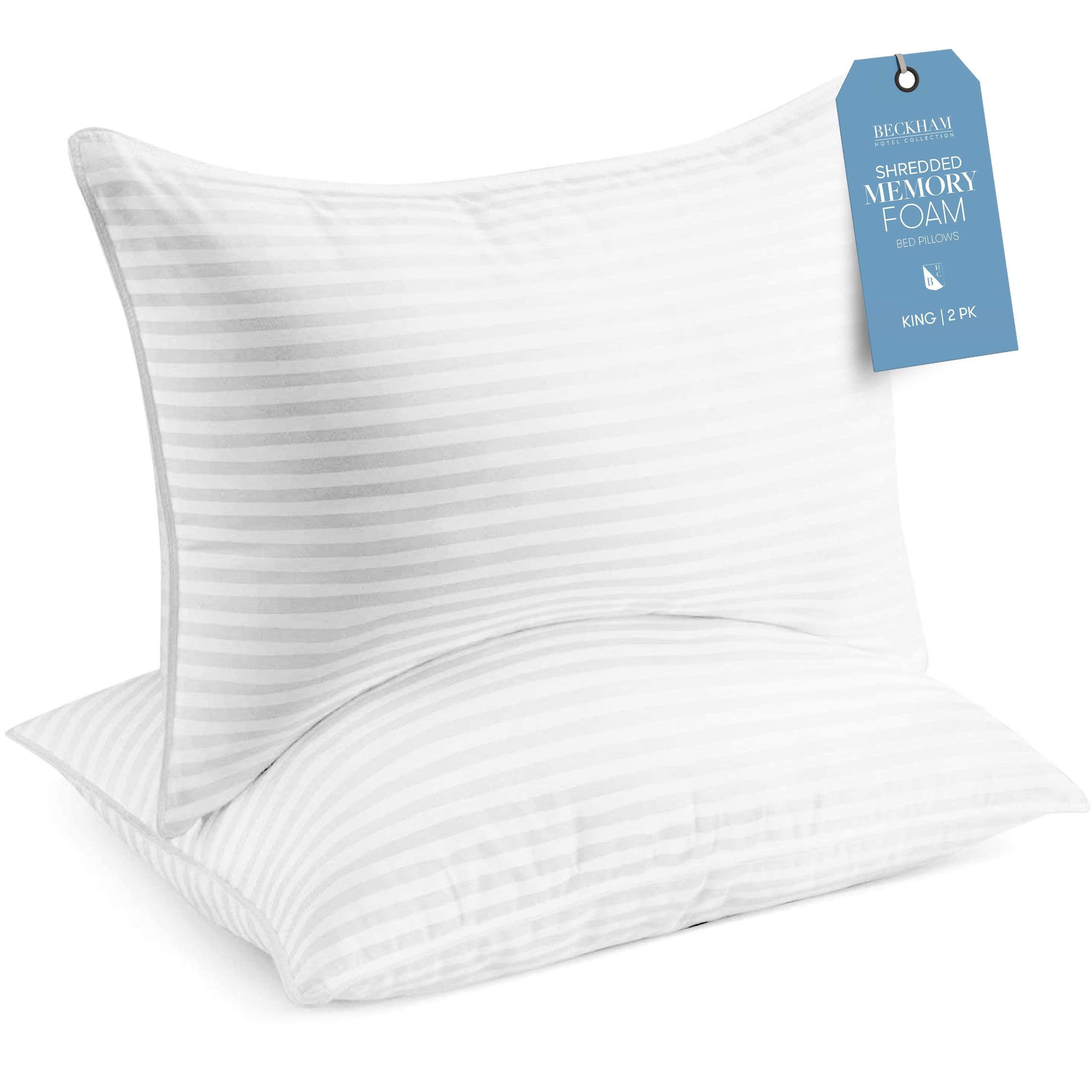 Beckham Hotel Collection King Size Memory Foam (Adjustable Fill) Bed Pillows Set of 2 - Cooling Shredded Foam Pillow for Back, S