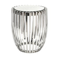 Benjara 23 Inch Accent Side Table, Polished Steel Ribs, Drum, Mirrored Top, Silver