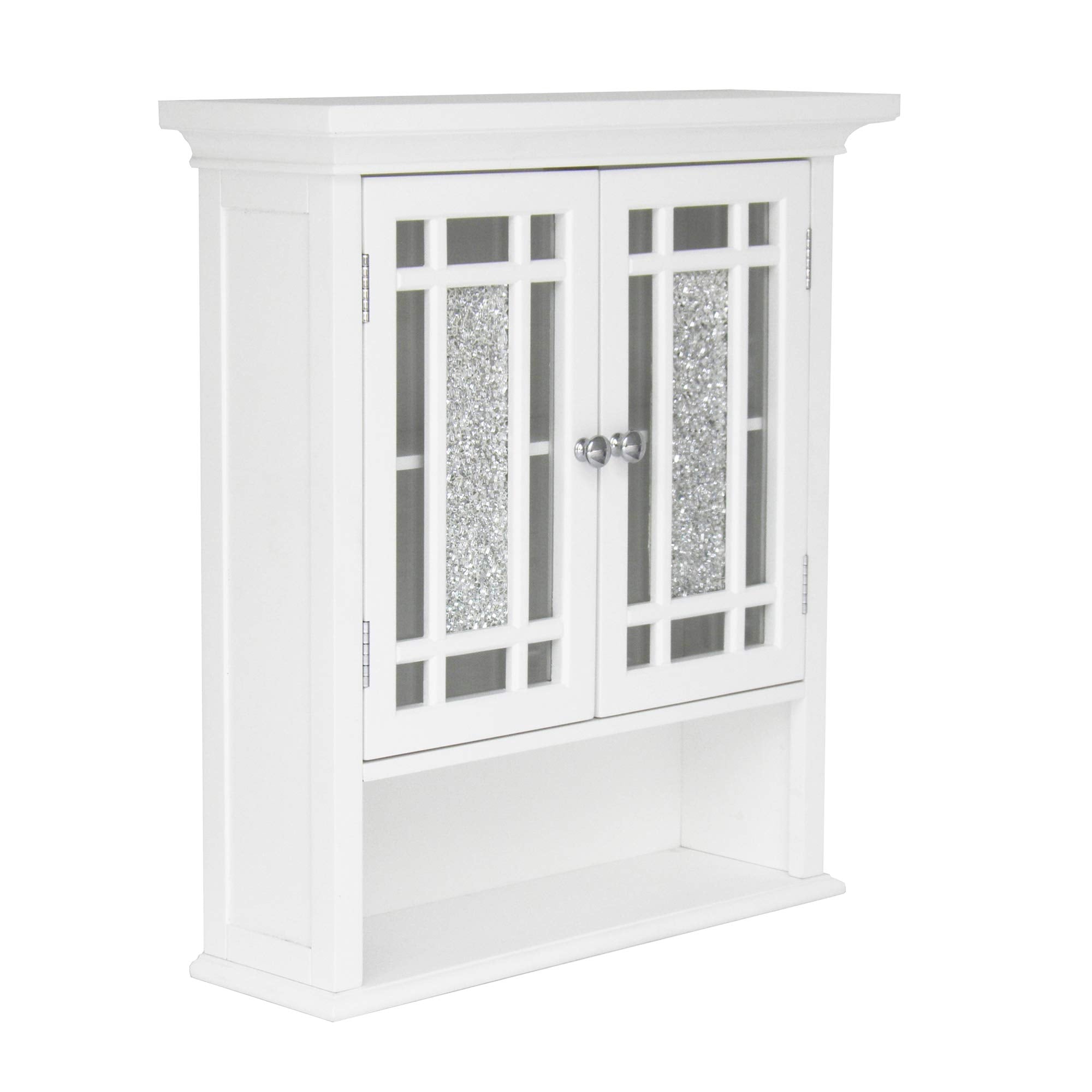 Teamson Home Windsor White Engineered Wood Bathroom Wall Cabinet with Glass Mosaic Doors