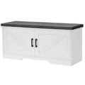 HOMSHO 2-Tier Storage Bench, Shoe Bench with Padded Seat Cushion, Entryway Bench with 2 Barn Doors, Adjustable Shelf, 13.8 D x 3