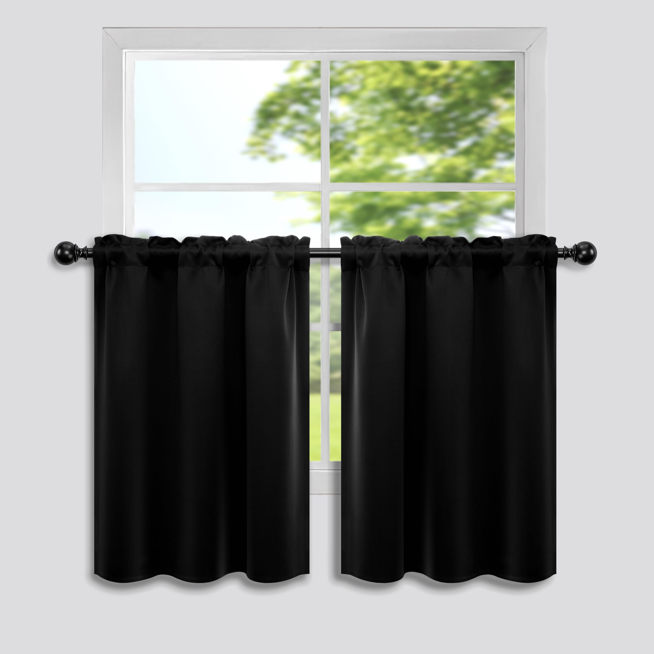 Mrs.Naturall Small Window Curtains for Basement,Blackout RV Curtains for Camper Windows,24 Inch Length,Black