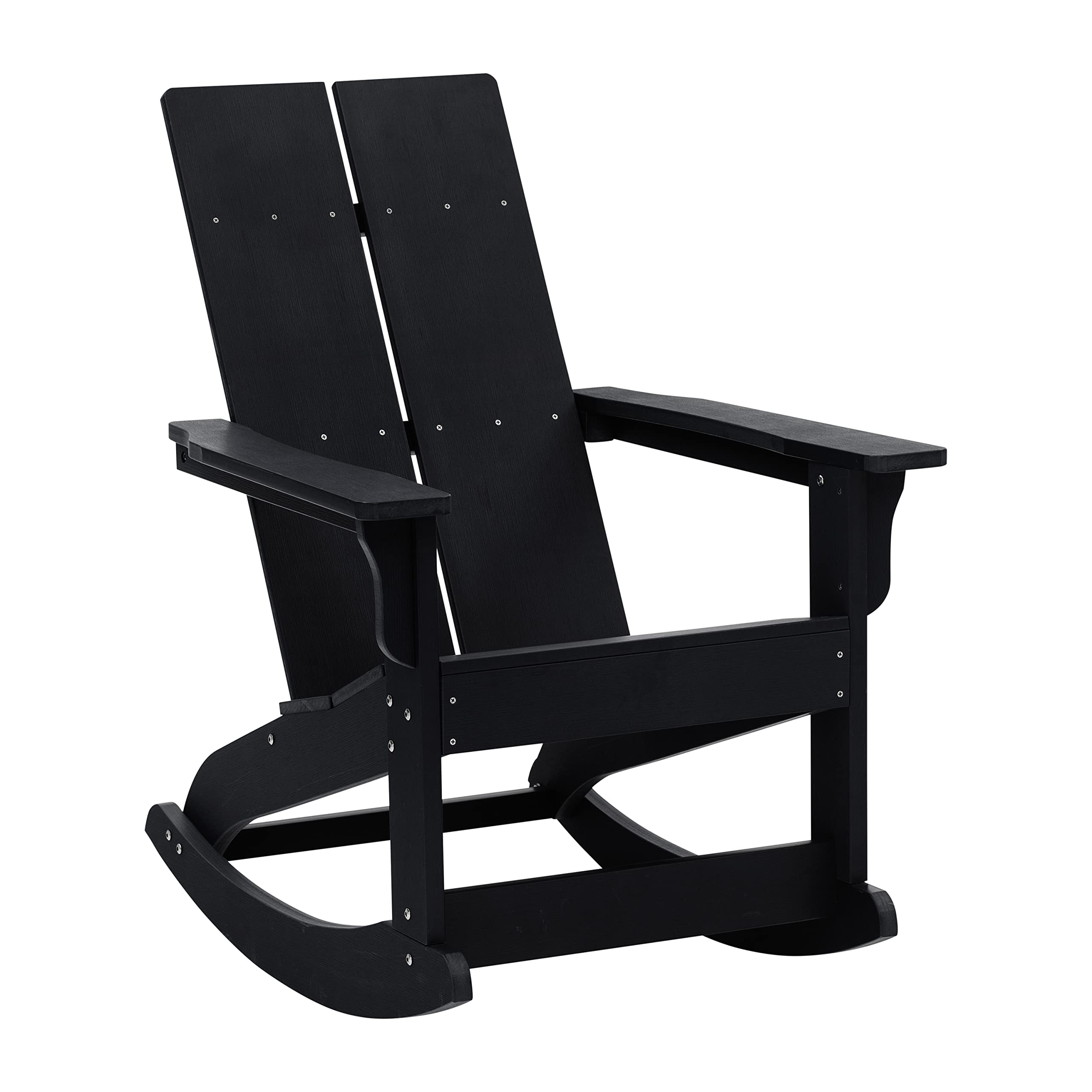 Flash Furniture Finn Modern Commercial Grade Poly Resin Wood Adirondack Rocking Chair - All Weather Black Polystyrene - Dual Sla