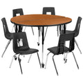 Flash Furniture Emmy Mobile 47.5 Circle Wave Flexible Laminate Activity Table Set with 18 Student Stack Chairs, Oak/Black