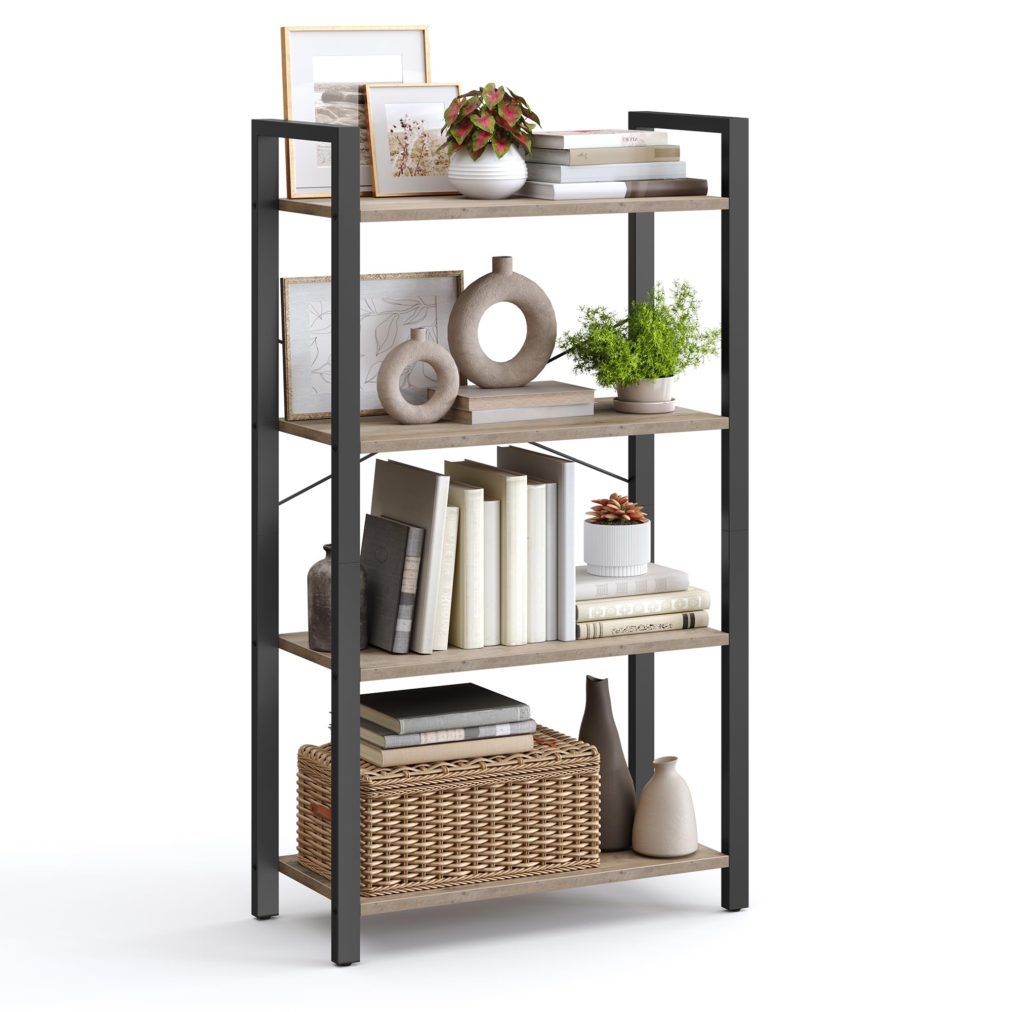 VASAGLE 4-Tier Bookshelf, Bookcase with Steel Frame, Book Shelf for Living Room, Home Office, Study, 11.8 x 26 x 47 Inches, Indu