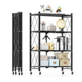 HealSmart Heavy Duty 4-Tier Foldable Metal Rack, 14.96 D x 27.95 W x 49.61 H Storage Shelving Unit 1000 lbs with Wheels Moving E