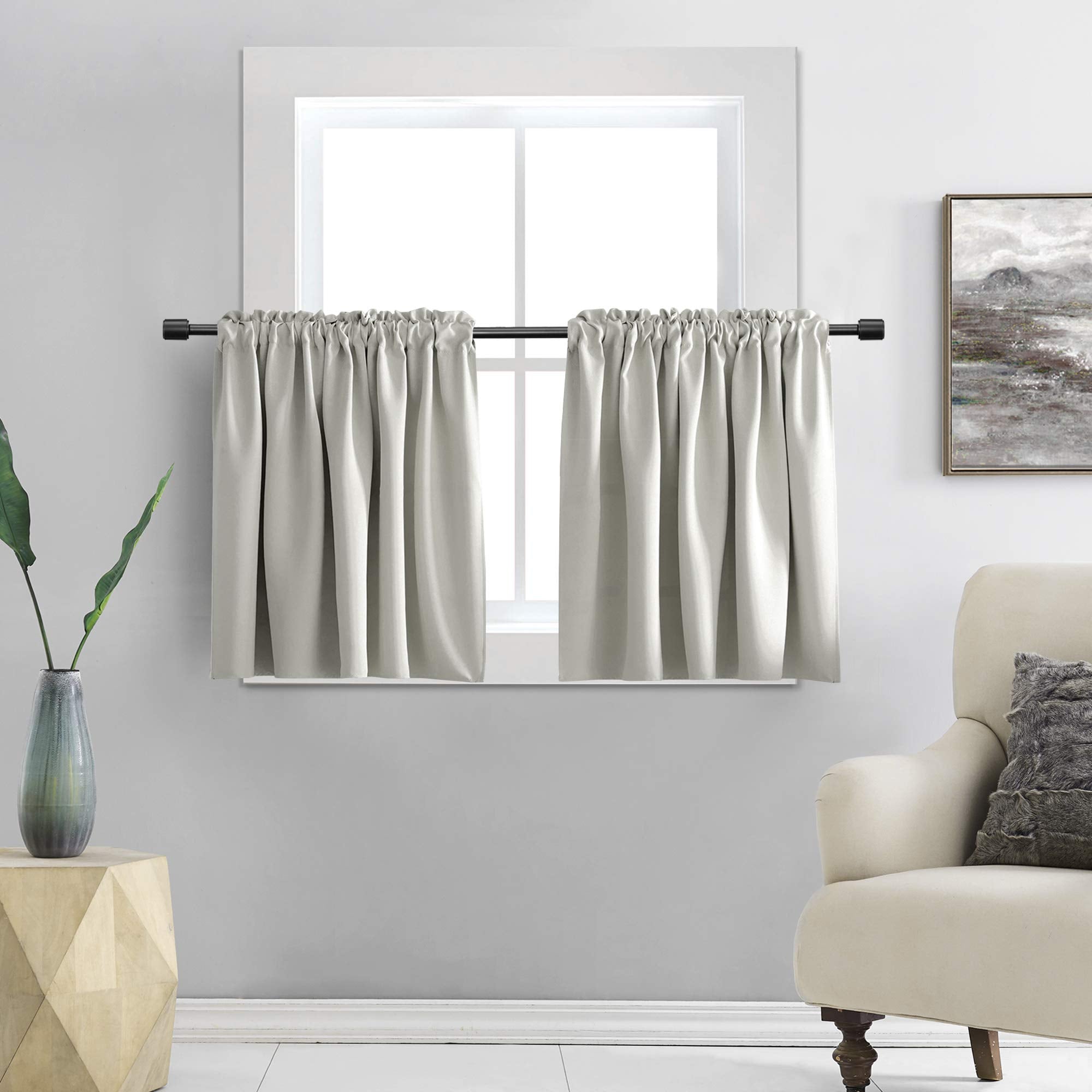 DONREN 24 Inch Length Curtain Tiers for Loft - Light Gray Room Darkening Short Length Valance Curtains for Basement(30 Inches Wi