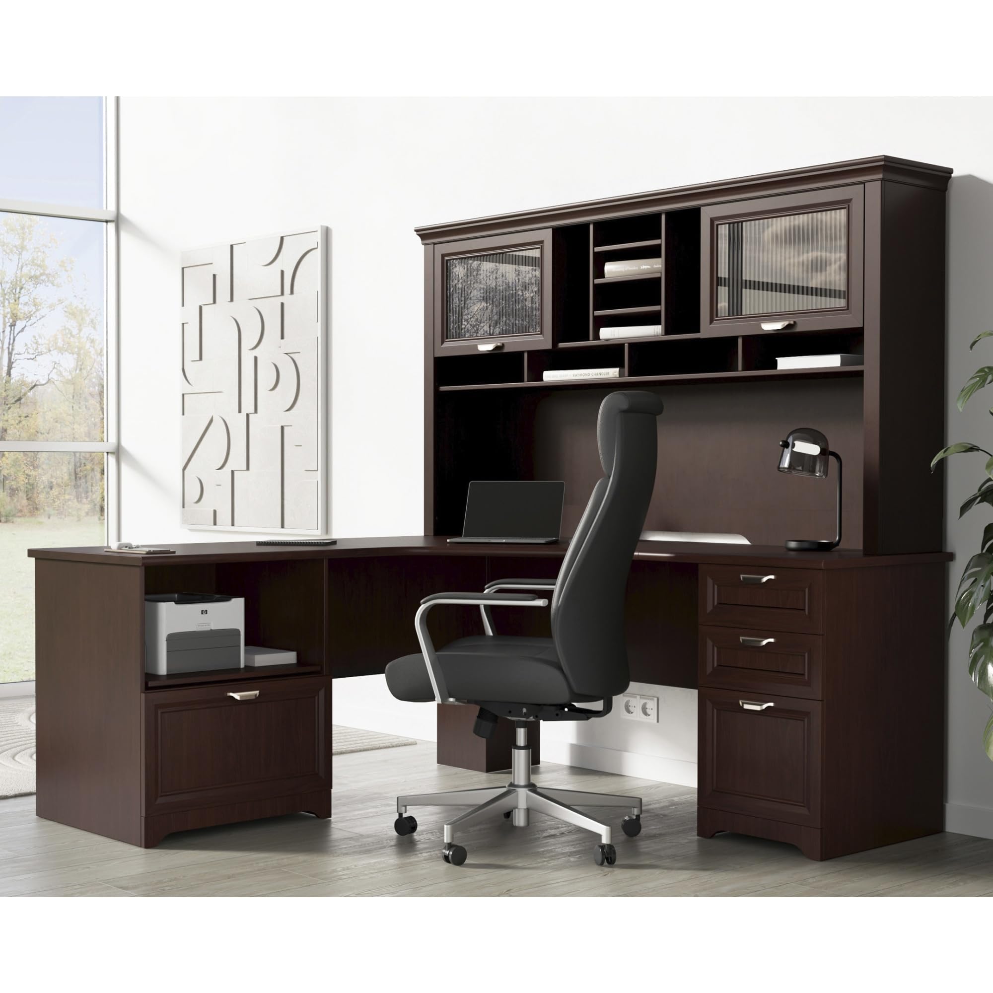 Realspace Magellan Performance 71W L-Shaped Corner Desk, Cherry