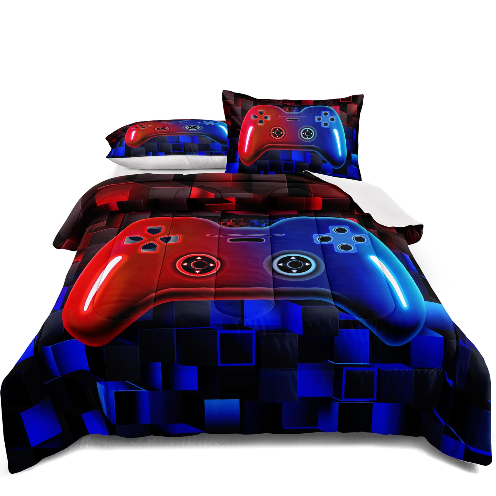 lris Bedding Bed in a Bag Gamer Bedding Set for Boys Kids Adults Queen Size Gaming Comforter Set with 1 Comforter and 2 Pillowca
