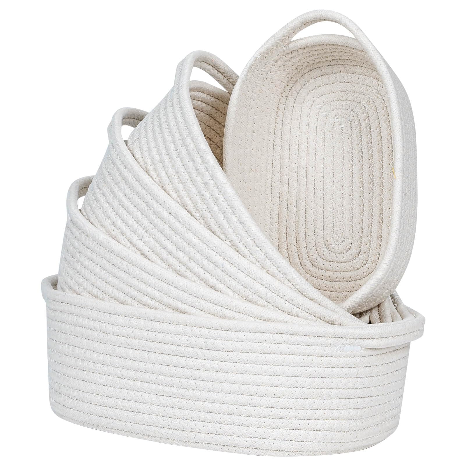 CubesLand Small Woven Rope Toys Basket for Organizing Set 5, Shelves Closet Storage Bins, Empty Gift Baby Shower Basket Also Per