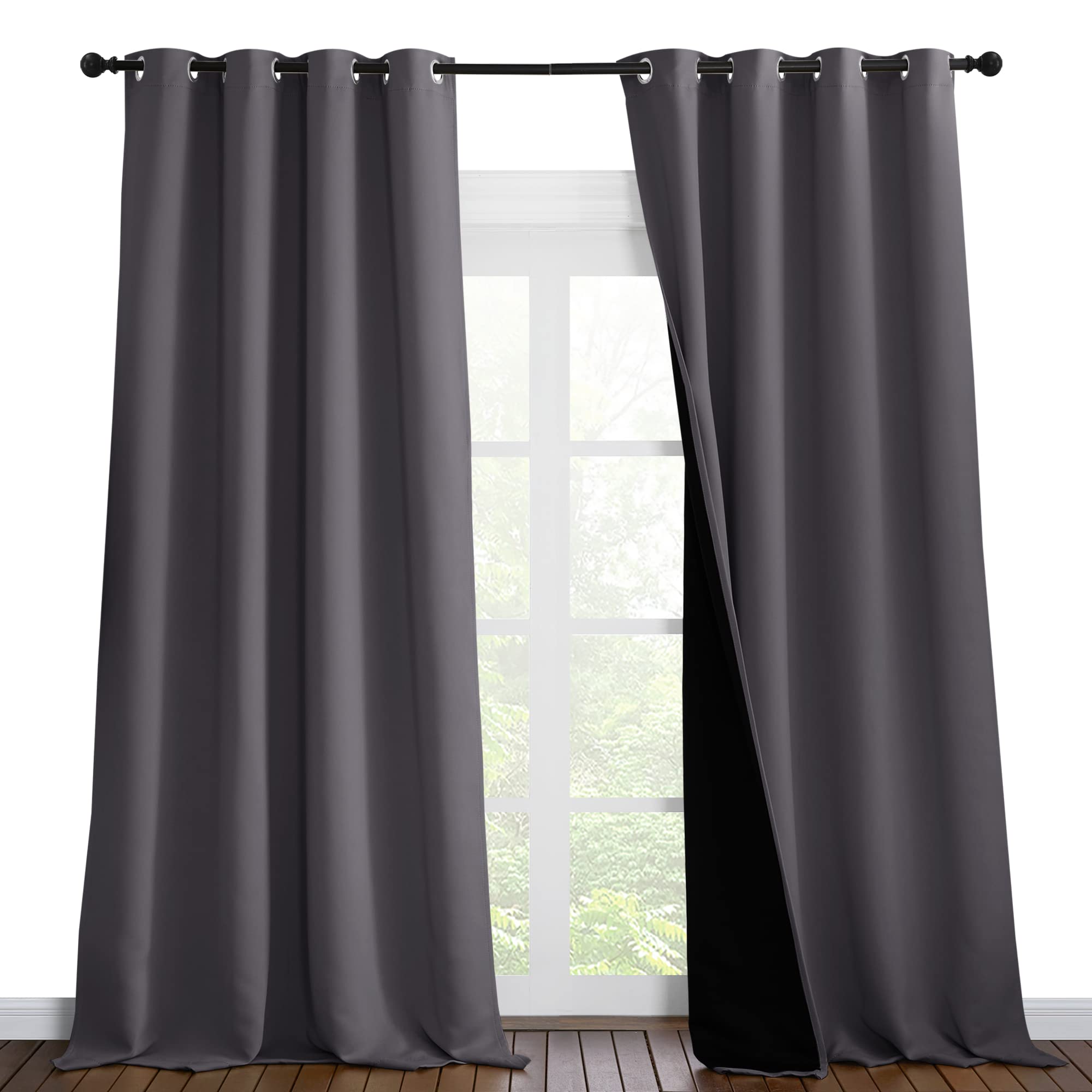 NICETOWN Total Shade Curtains and Draperies, Heavy-Duty Full Light Shading Drapes with Black Liner Backing for Villa/Hall/Dorm W