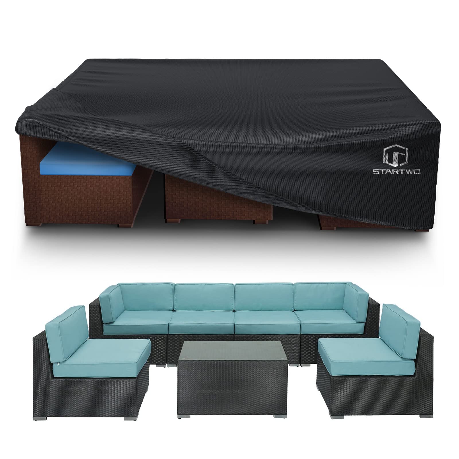 STARTWO Patio Furniture Covers Waterproof, Anti-UV 7-12 Seats Outdoor Furniture Set Cover for Sectional Sofa, Table Chairs, 126x