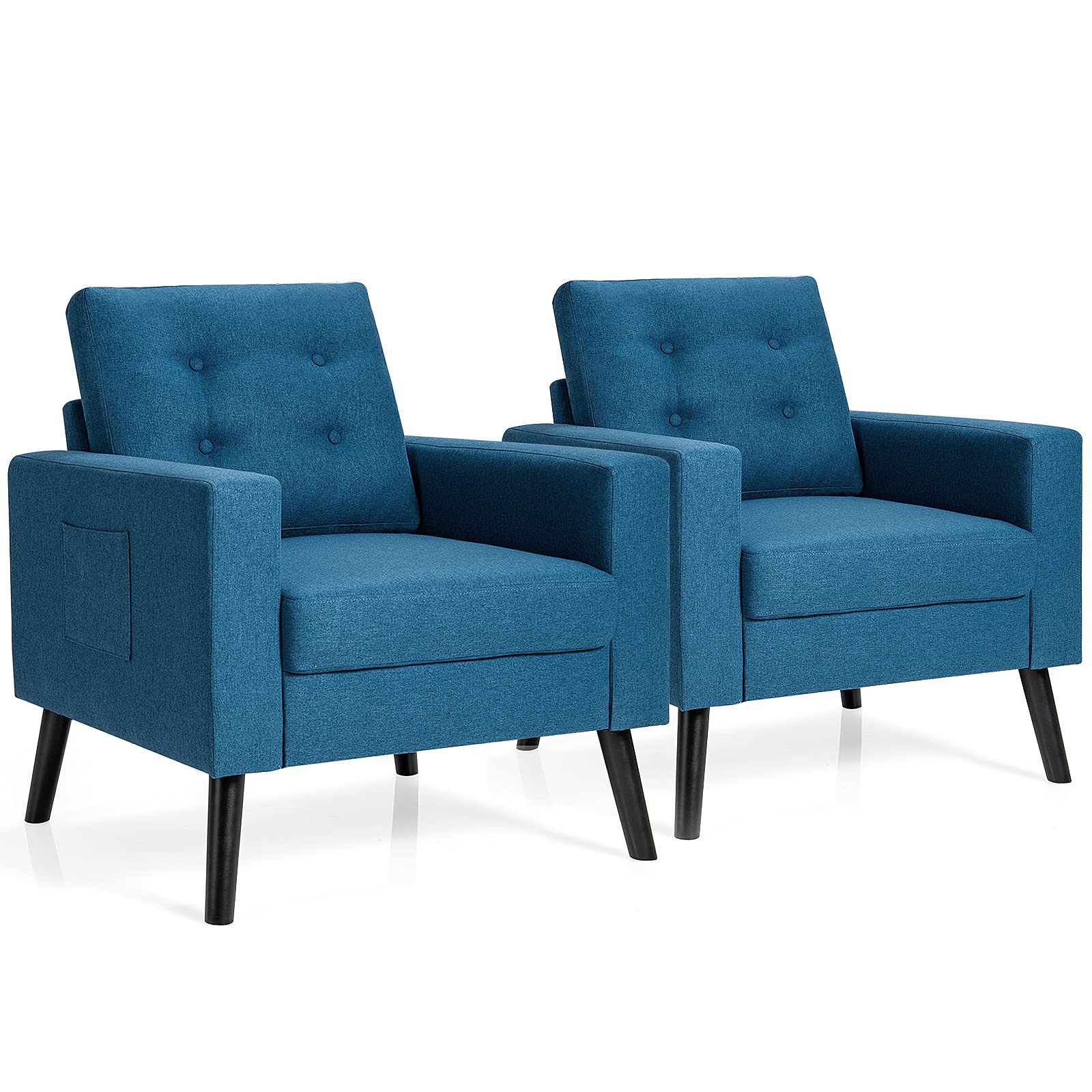 Giantex Set of 2 Modern Accent Chair, Upholstered Living Room Chair, Button Tufted Single Sofa Couch, Bedroom Reading Guest Room
