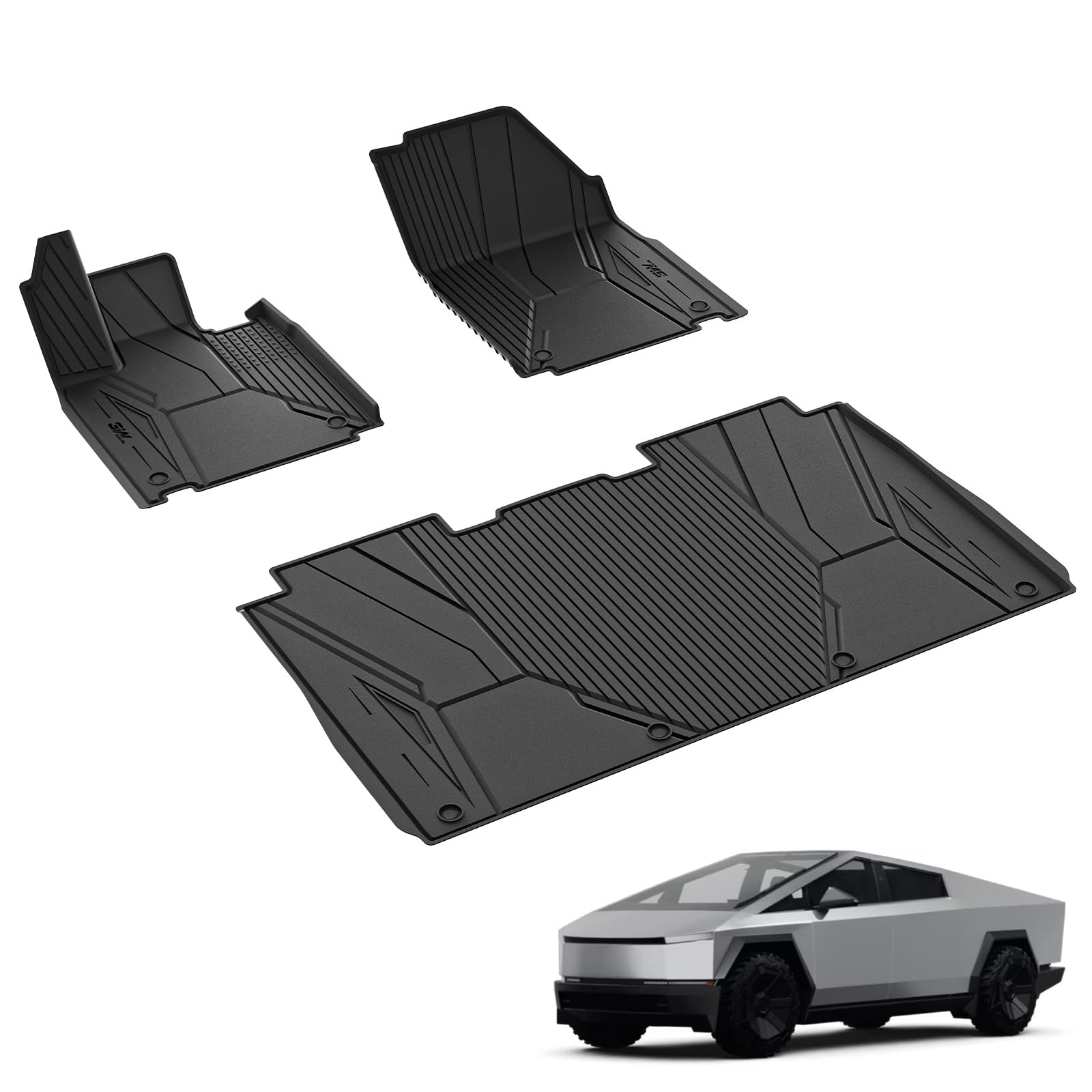 3W Floor Mats for Tesla Cybertruck 2023 2024 2025, TPE All Weather Protection Waterproof Custom Fit Floor Liner for 1st, 2nd Row