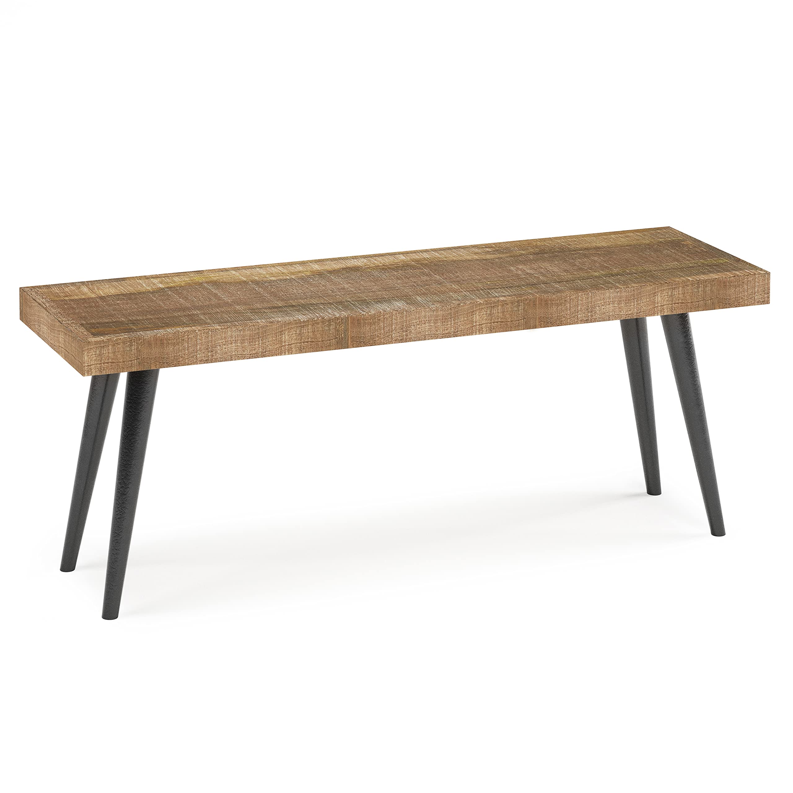 SIMPLIHOME Durham SOLID MANGO WOOD 43 Inch Wide Industrial Contemporary Bench in Distressed Natural, For the Living Room, Entryw