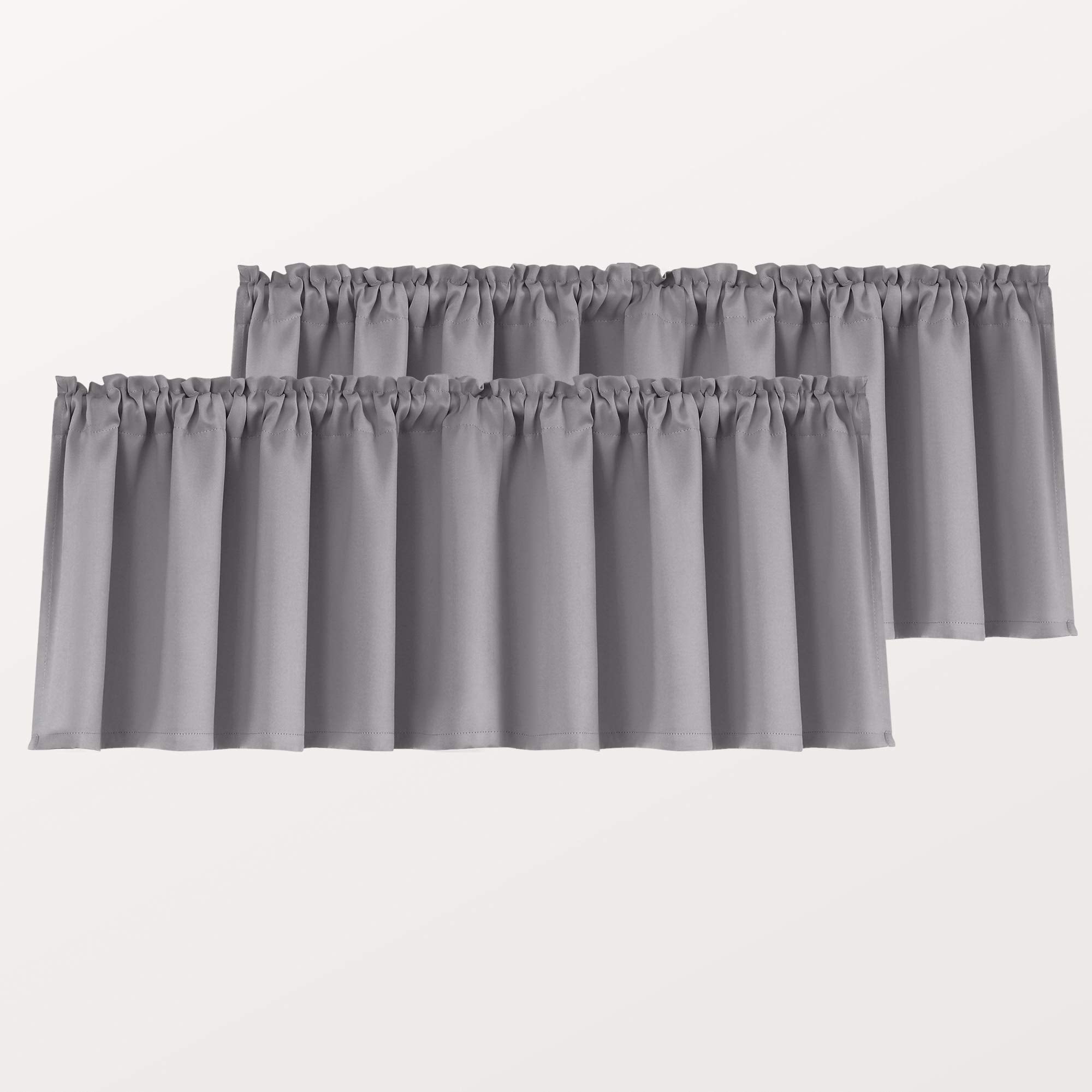Mrs.Naturall Gray Window Valances for Small Basement Windows Rod Pocket 2 Pack Blackout Short Curtain Valances for Kitchen Bathr