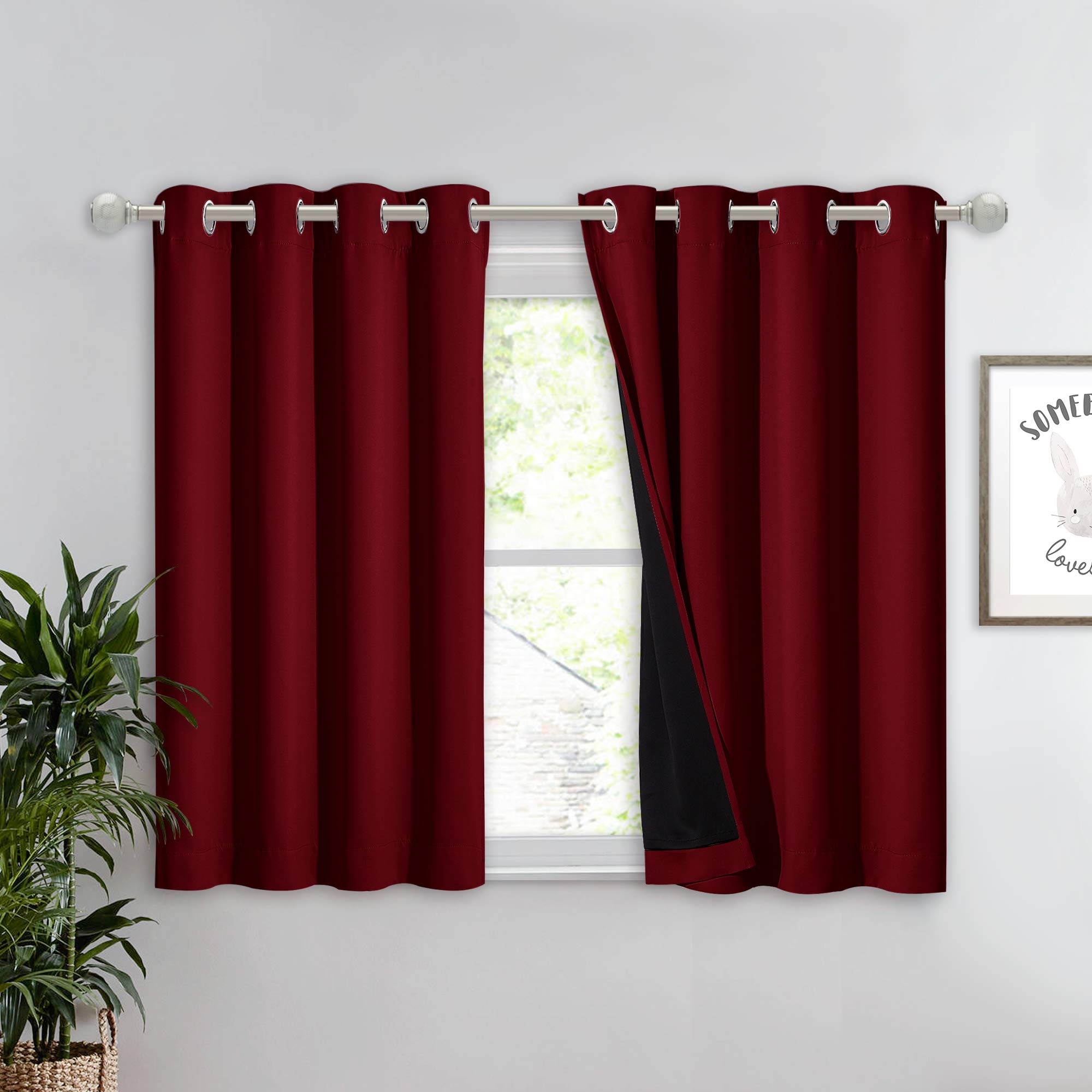 NICETOWN Kitchen Full Blackout Curtain Panel, Super Thick and Soft Insulated Window Cover, 100% Blackout Drapery with Black Back