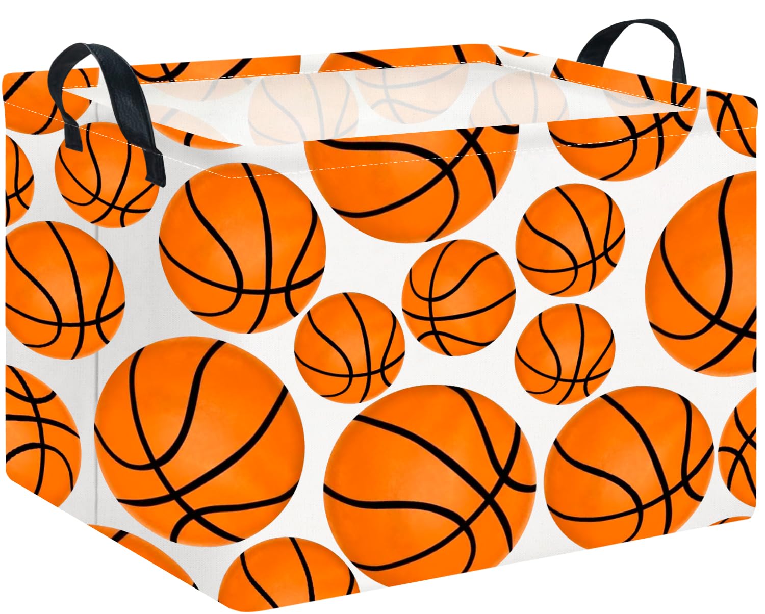 CLOCOR Rectangular Basketball Print Basket Empty,Gift Basket for Kids,Waterproof Storage Basket with Handles,Toys Bin,Books Box,