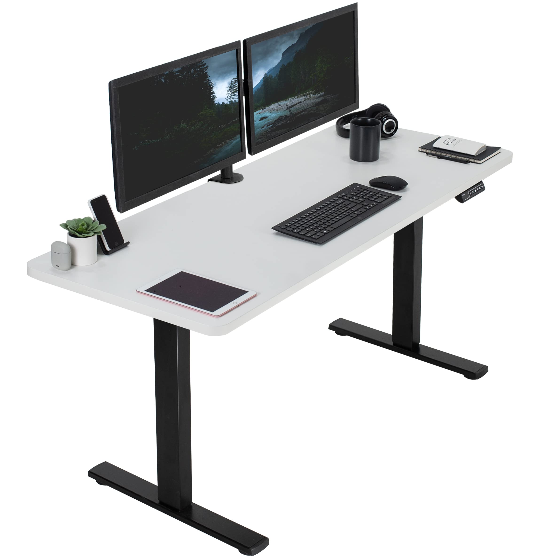 VIVO Electric 60 x 24 in Standing Desk, Memory Height Adjustment, 1B Series, One-Piece White Top, Black Frame, DESK-KIT-1B6W