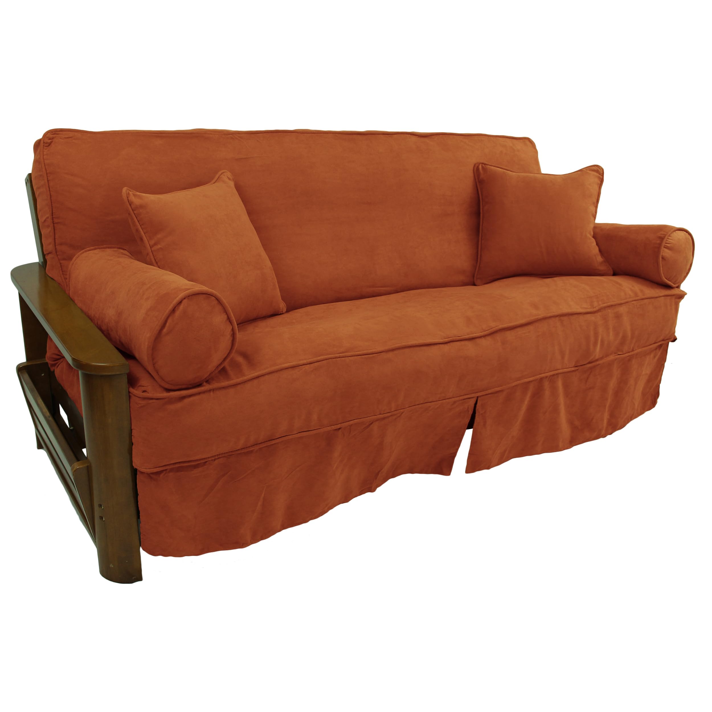 Blazing Needles Solid Microsuede Double Corded 8 to 9 Futon Slipcover Set with 4 Throw Pillows (Set of 5), Full, Spice