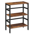 HOOBRO 3 Tier Bookshelf, Industrial Bookcase, Record Storage Rack with Side Fence, Wood Storage Shelf with Metal Frame, Rustic O