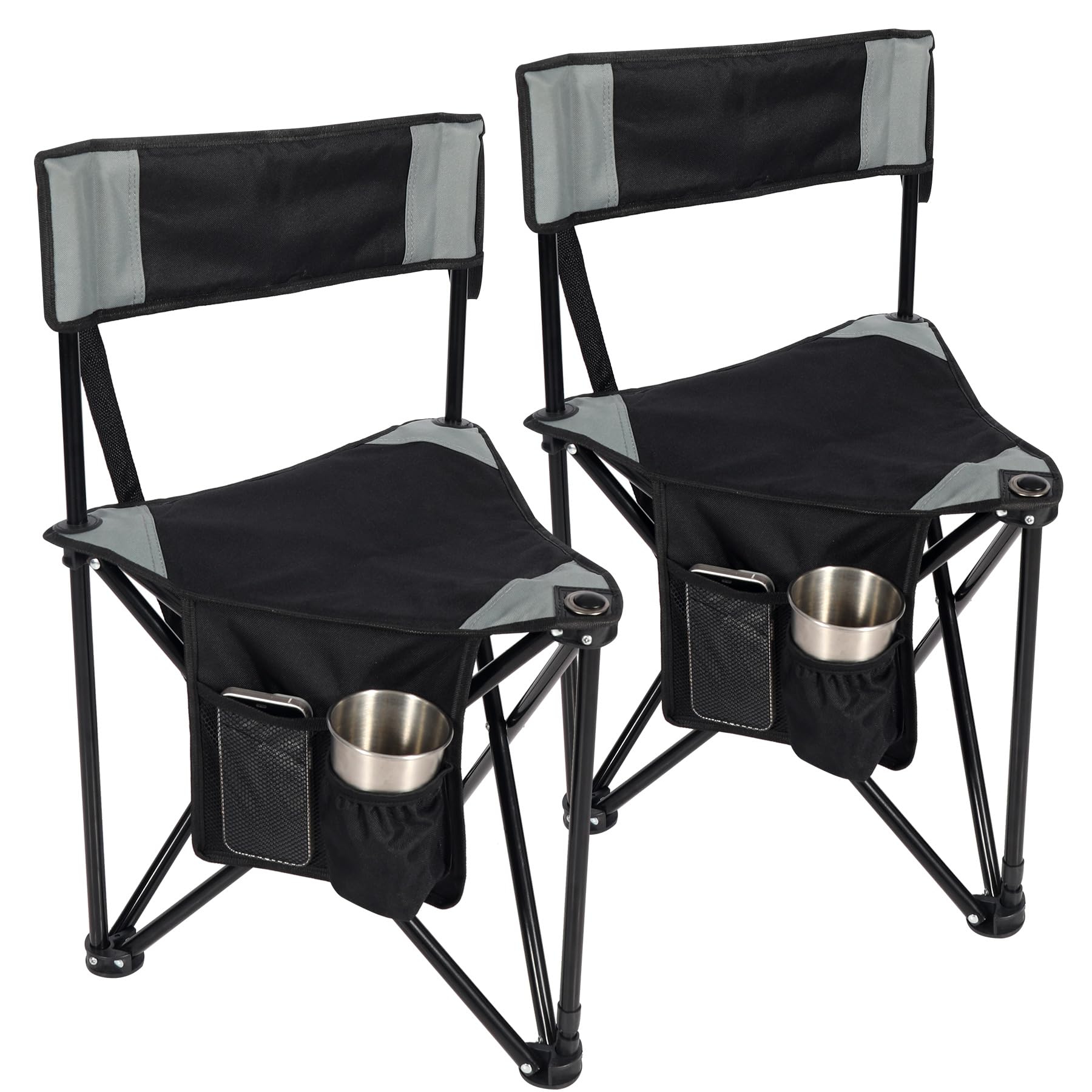 REDCAMP 2 Pack Tripod Camping Chairs Folding Lightweight, Portable 3 Legged Tripod Stool Seat with Backrest, Small Golf Chair Co