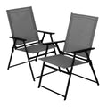Nixtopia 2 Pcs Folding Patio Chairs, Outdoor Dining Chairs with Grey Sling High Back and Armrests Used for Camping Garden Backya