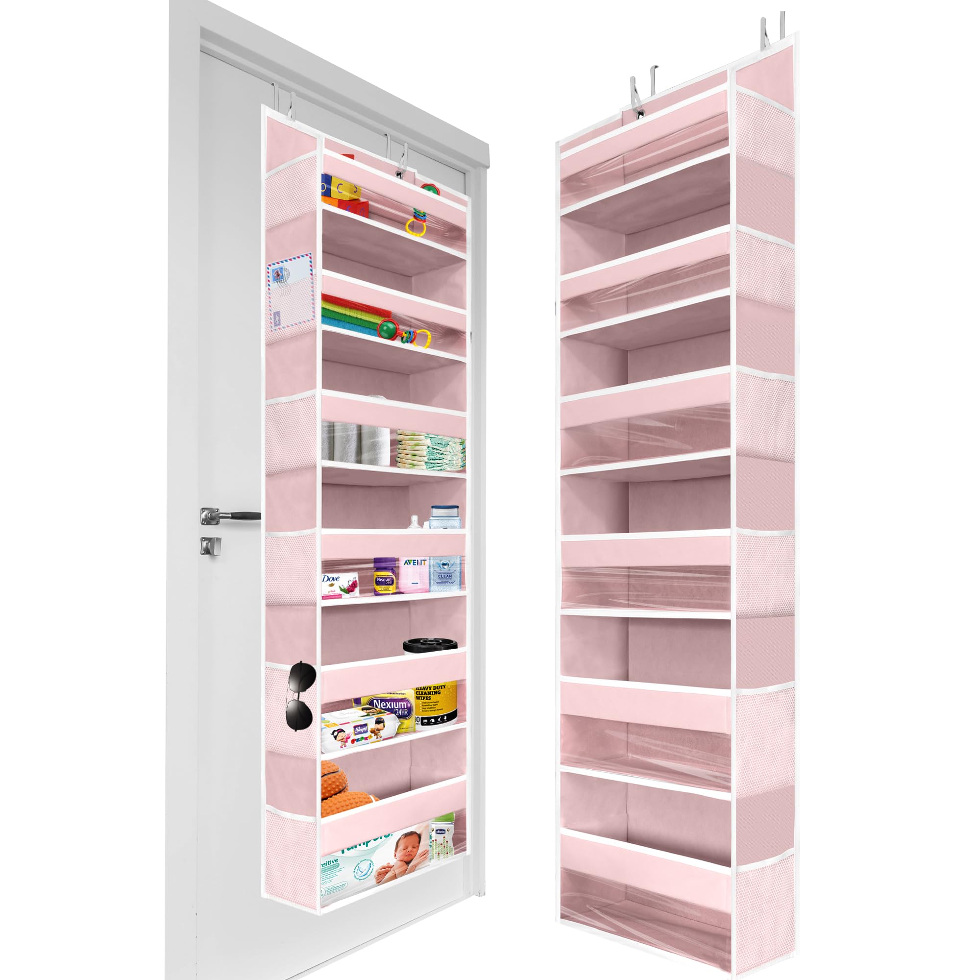 HOMELUX THEORY 1 PC Heavy Duty Over the Door Organizer 55x14x6.7, 6 Large Front & 12 Side Pockets, Hanging Storage Closet Door O