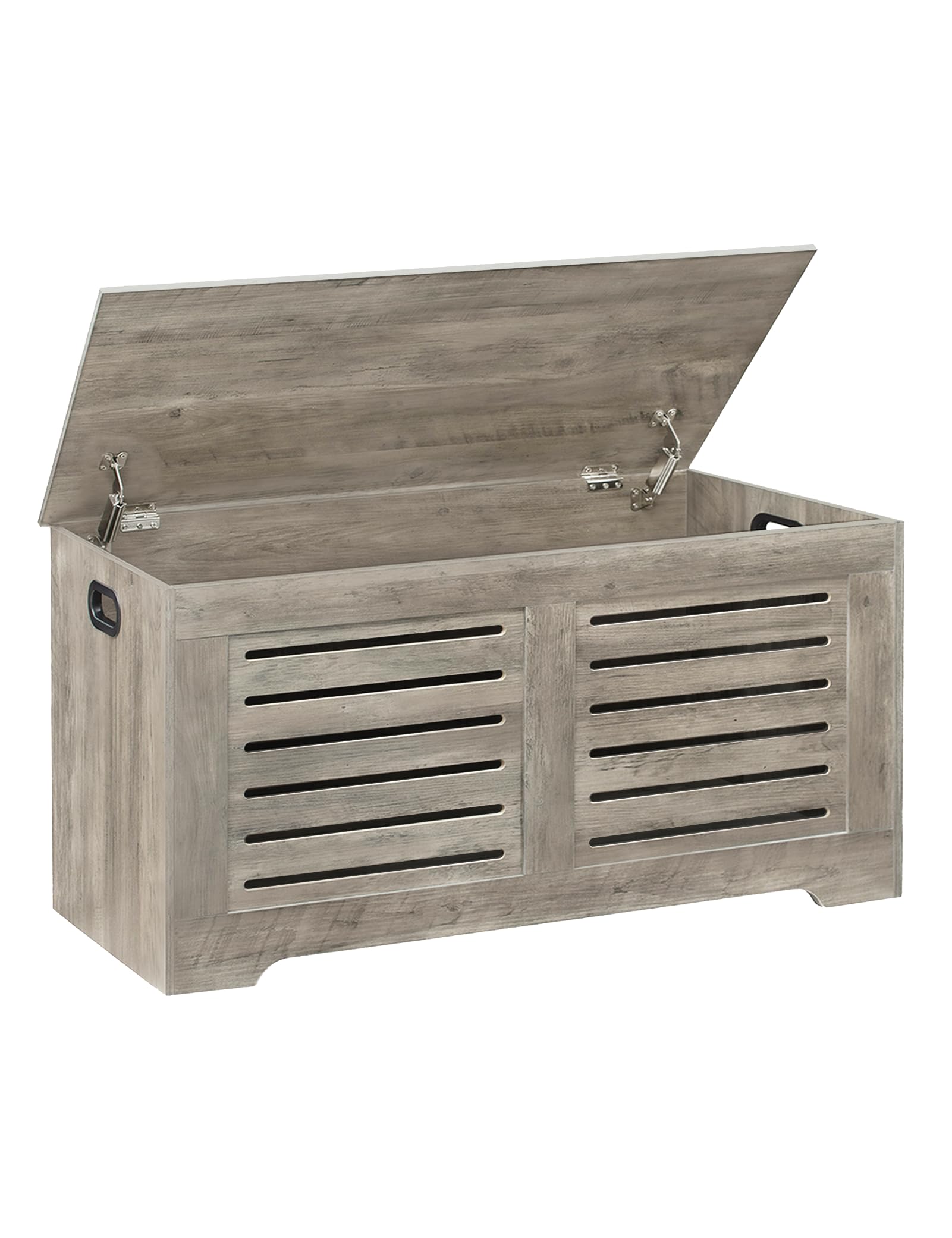 DINZI LVJ Storage Chest, 39.4   Wooden Toy Box with 2 Safety Hinges, Retro Entryway Shoe Storage Bench with Flip-Top, Sturdy Lar