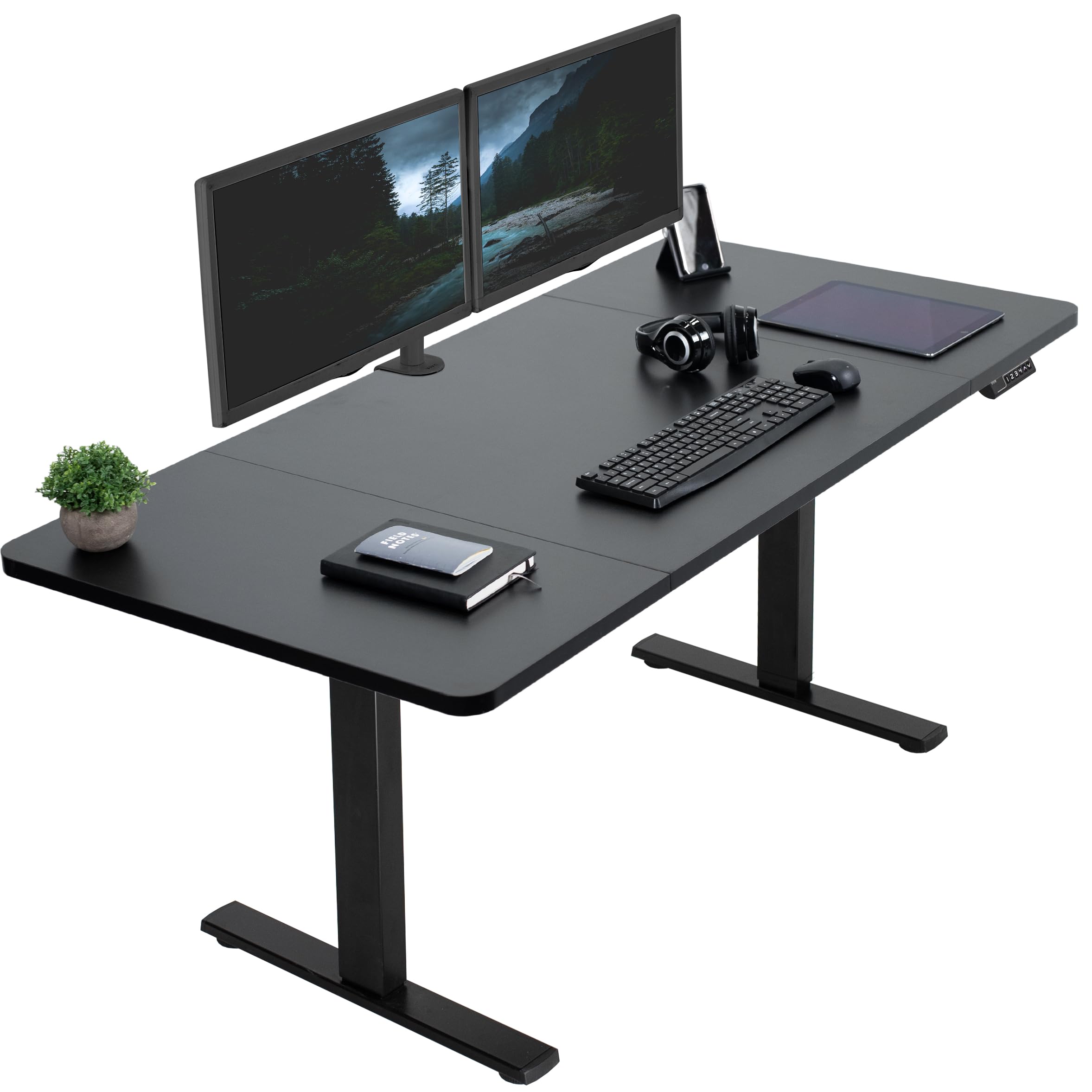 VIVO Electric Height Adjustable 60 x 30 inch Memory Stand Up Desk, Black Table Top, Black Frame, Standing Workstation with Prese