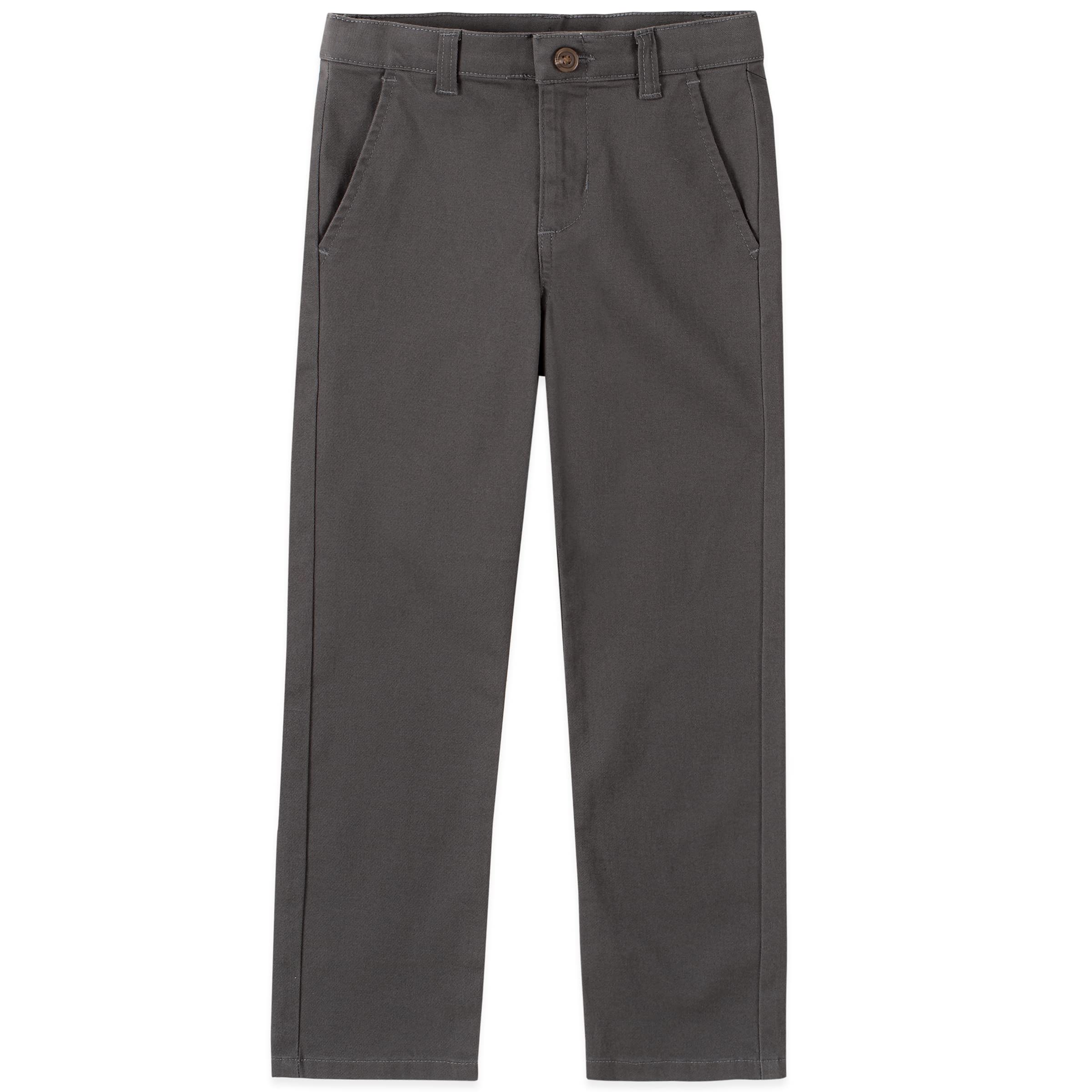 IZOD boys School Uniform Flat Front Twill Pants Khakis, gray, 14 Husky