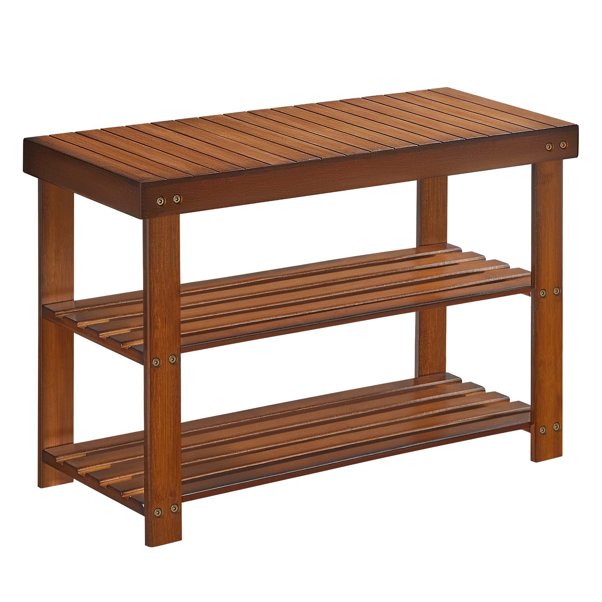 SONGMICS Shoe Rack Bench, 3-Tier Bamboo Shoe Storage Organizer, Entryway Bench, Holds Up to 286 lb, 11.3 x 27.6 x 17.8 Inches, f