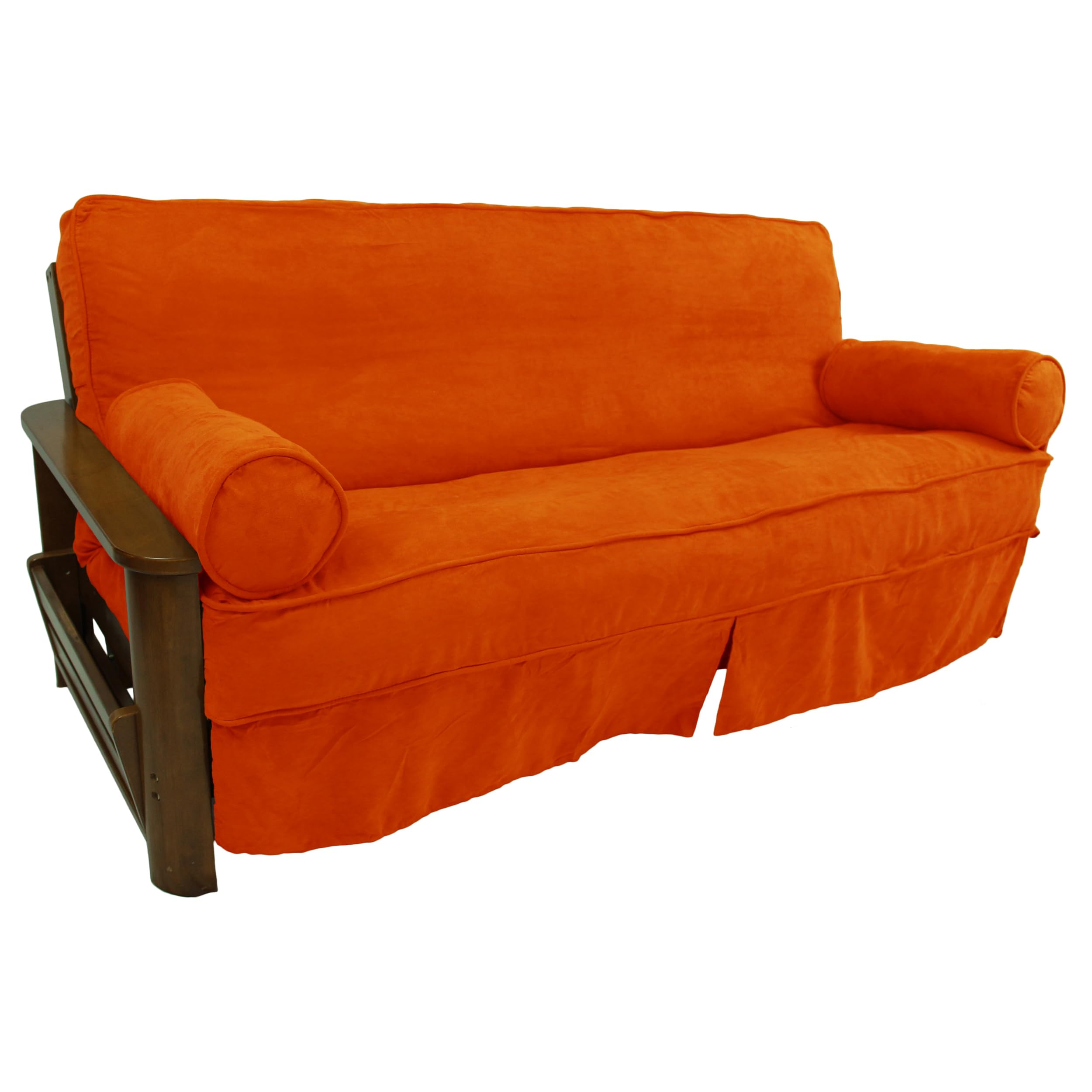Blazing Needles Solid Microsuede Double Corded 8 to 9 Futon Slipcover Set with 2 Bolster Pillows (Set of 3), Full, Tangerine Dre