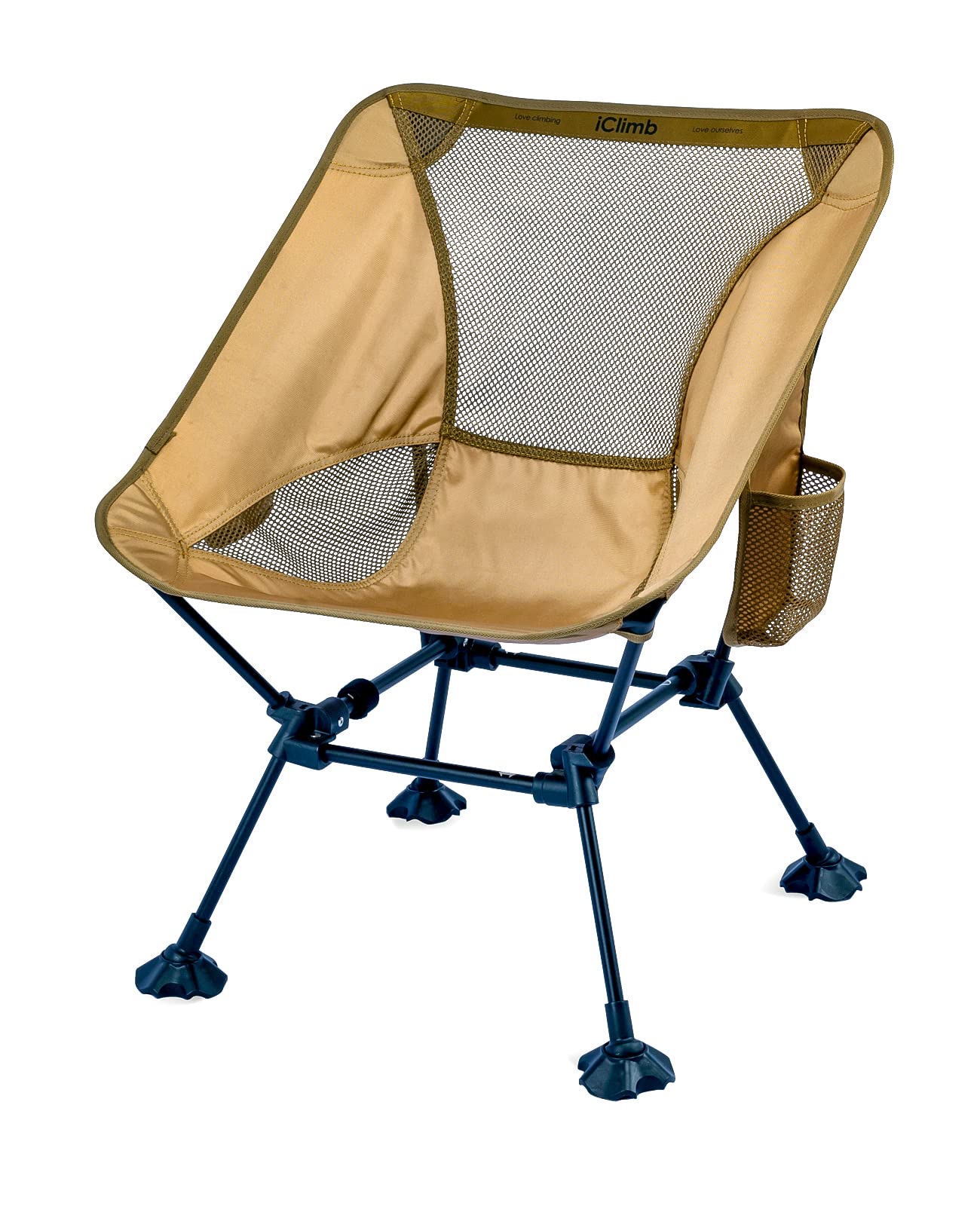 iClimb Ultralight Compact Camping Folding Beach Chair with Anti-Sinking Large Feet and Back Support Webbing (Brown- Square Frame