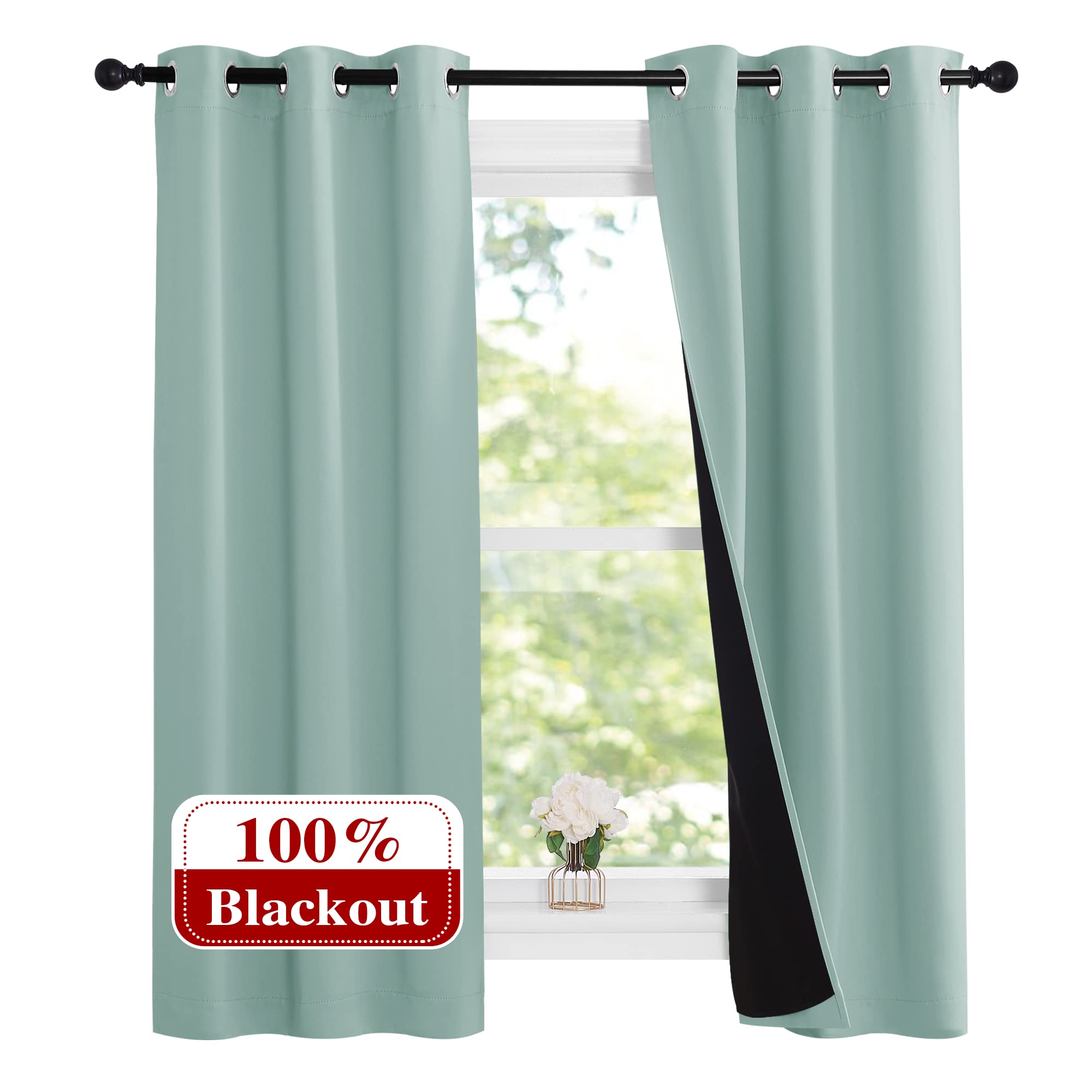 NICETOWN Burnt Orange 100% Blackout Lined Curtains, 2 Thick Layers Narrow Wide Window Treatment Panels Thermal Insulated Drapes 