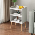 LUCKNOCK Mid Century Modern Nightstand, White Wood Bedside Table, 3 Tier Tall End Side Table with Open Storage Shelves, Small Ni